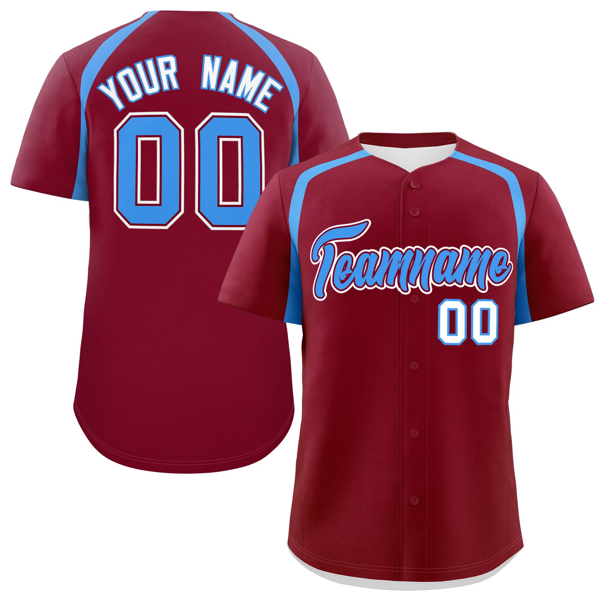 Custom Crimson Powder Blue Personalized Color Block Authentic Baseball Jersey