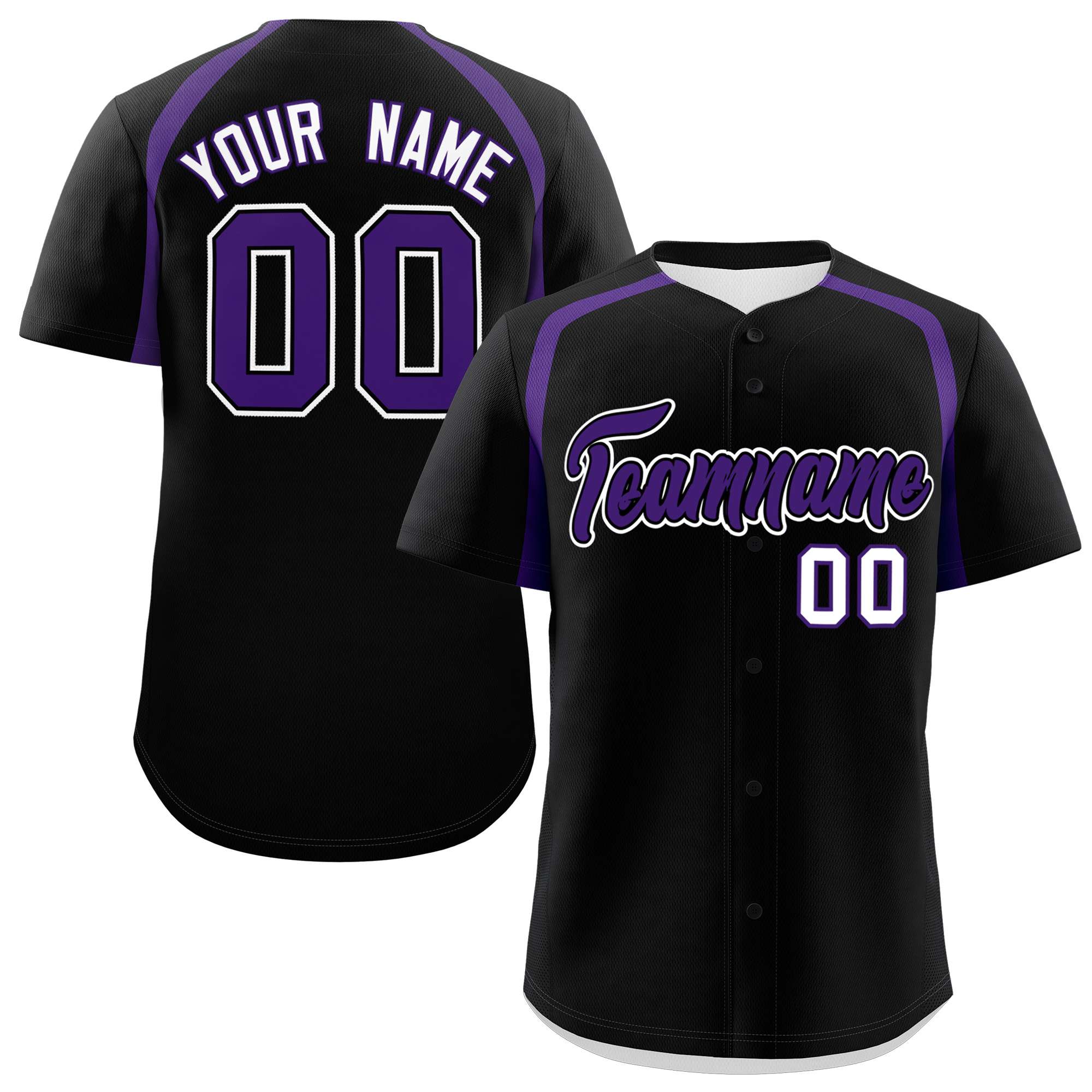 Custom Black Purple Personalized Color Block Authentic Baseball Jersey