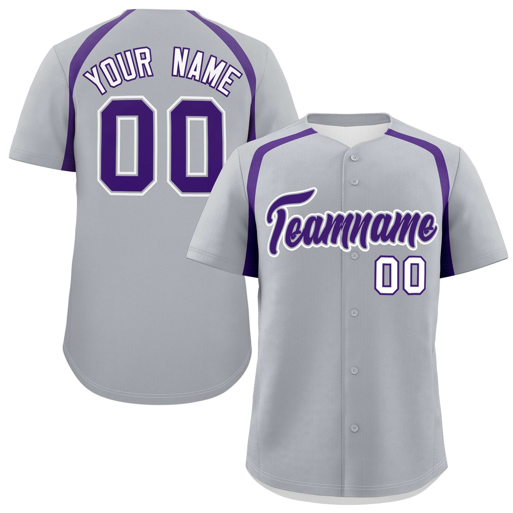 Custom Silver Purple Personalized Color Block Authentic Baseball Jersey