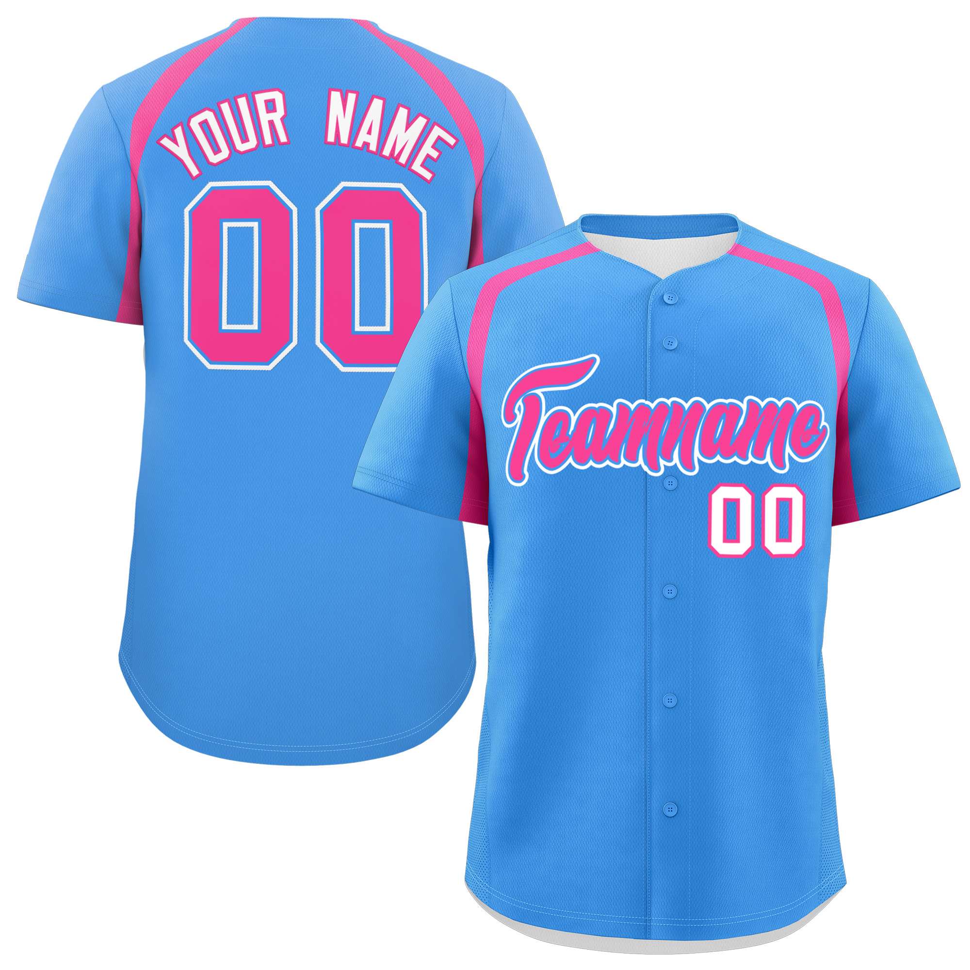 Custom Powder Blue Pink Personalized Color Block Authentic Baseball Jersey