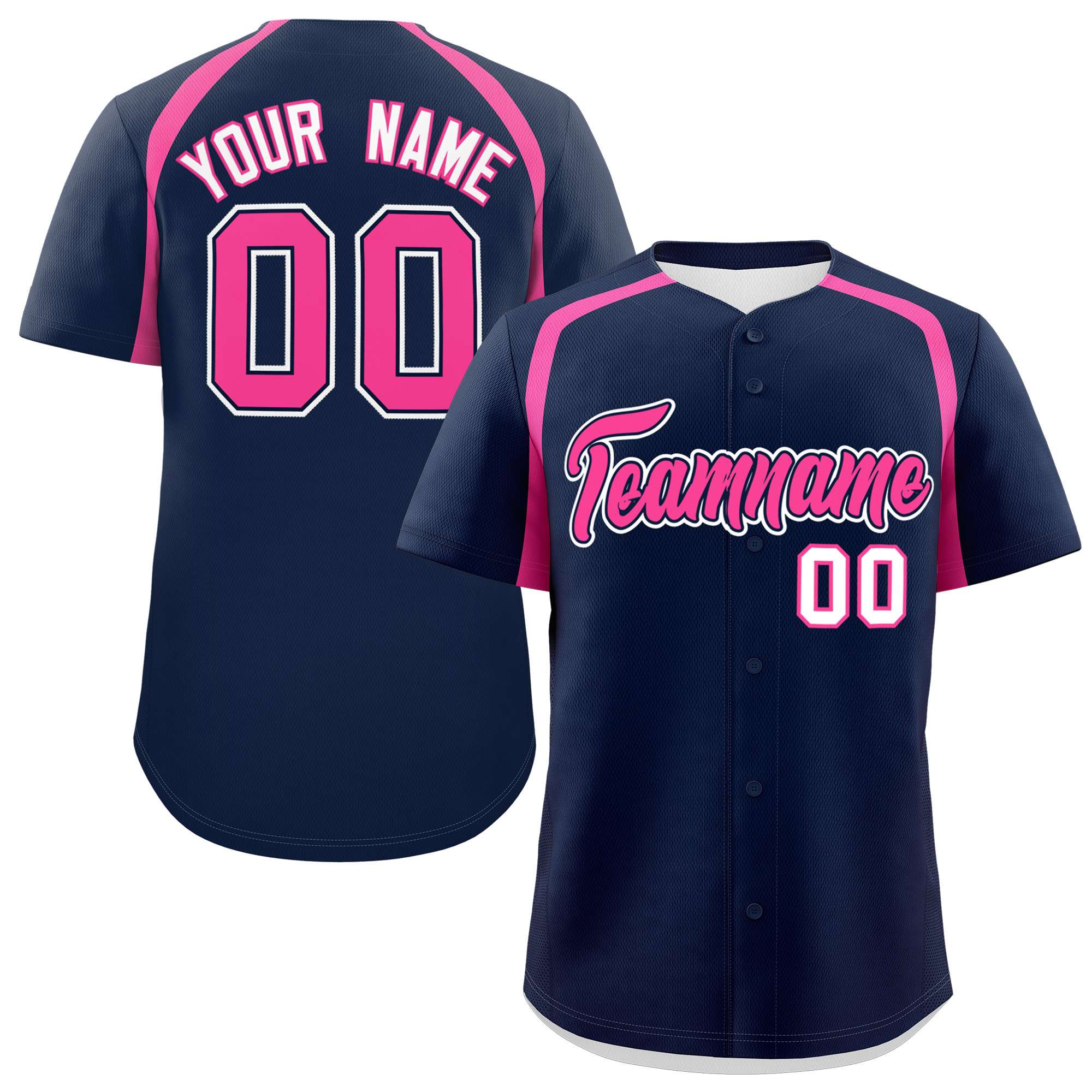 Custom Navy Pink Personalized Color Block Authentic Baseball Jersey