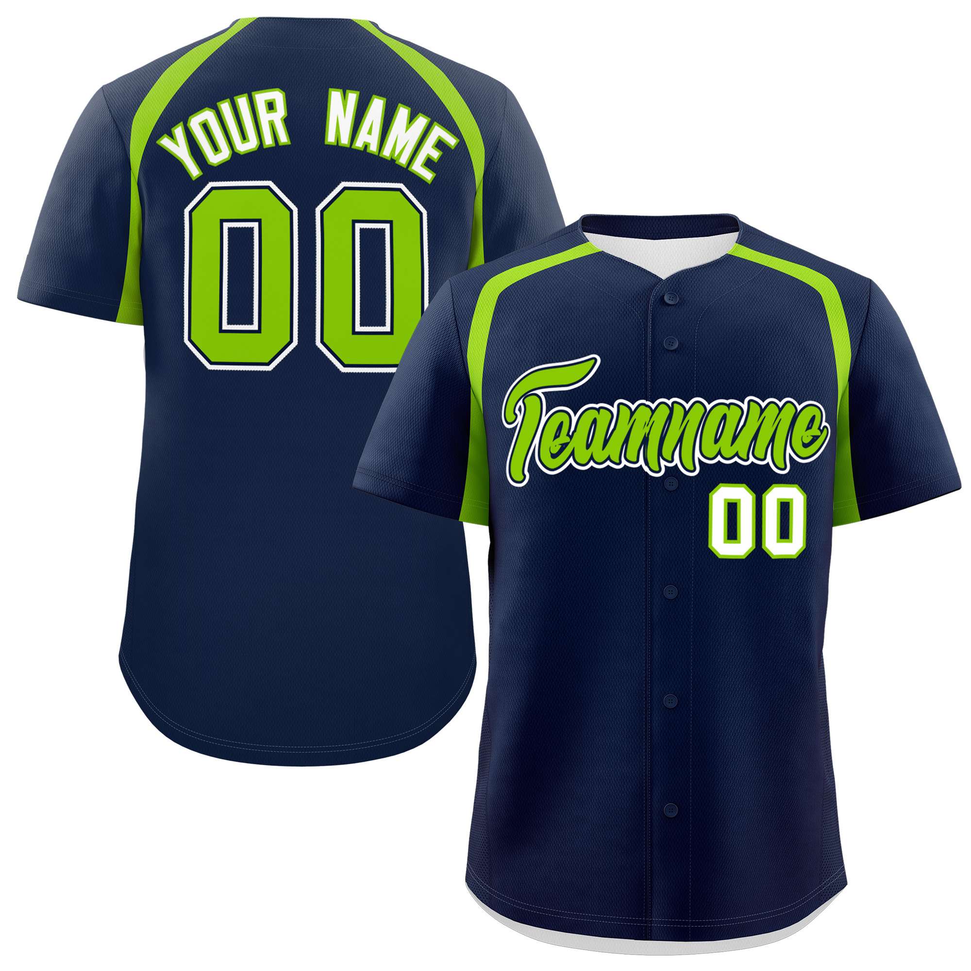 Custom Navy Neon Green Personalized Color Block Authentic Baseball Jersey