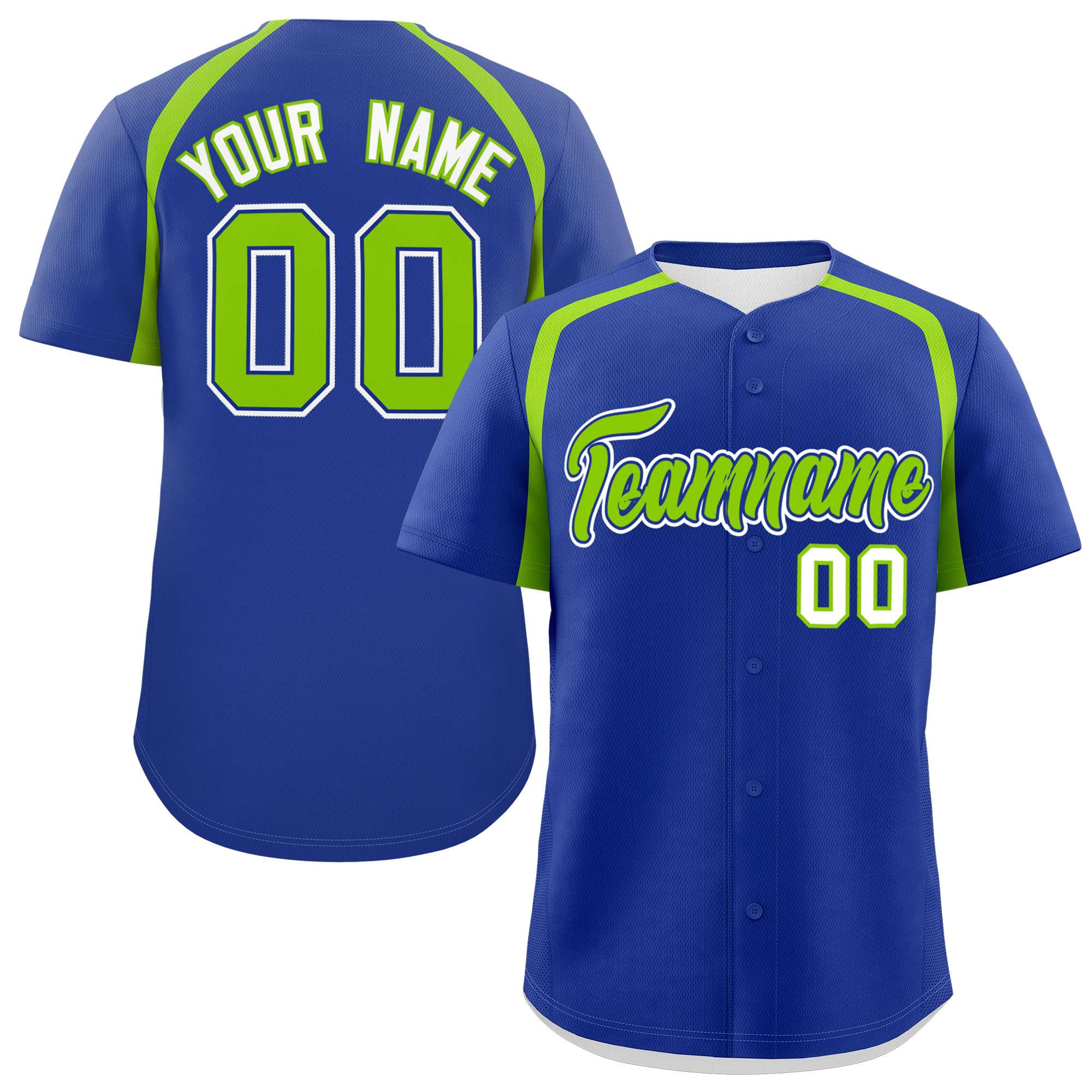 Custom Royal Neon Green Personalized Color Block Authentic Baseball Jersey