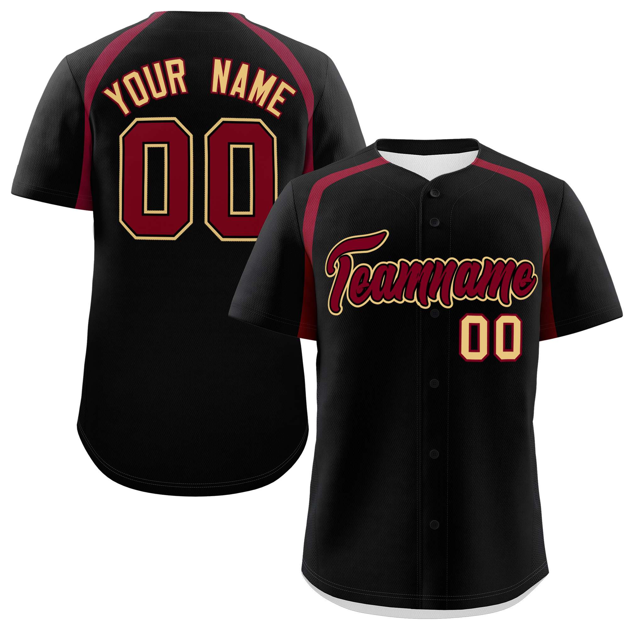 Custom Black Crimson Personalized Color Block Authentic Baseball Jersey