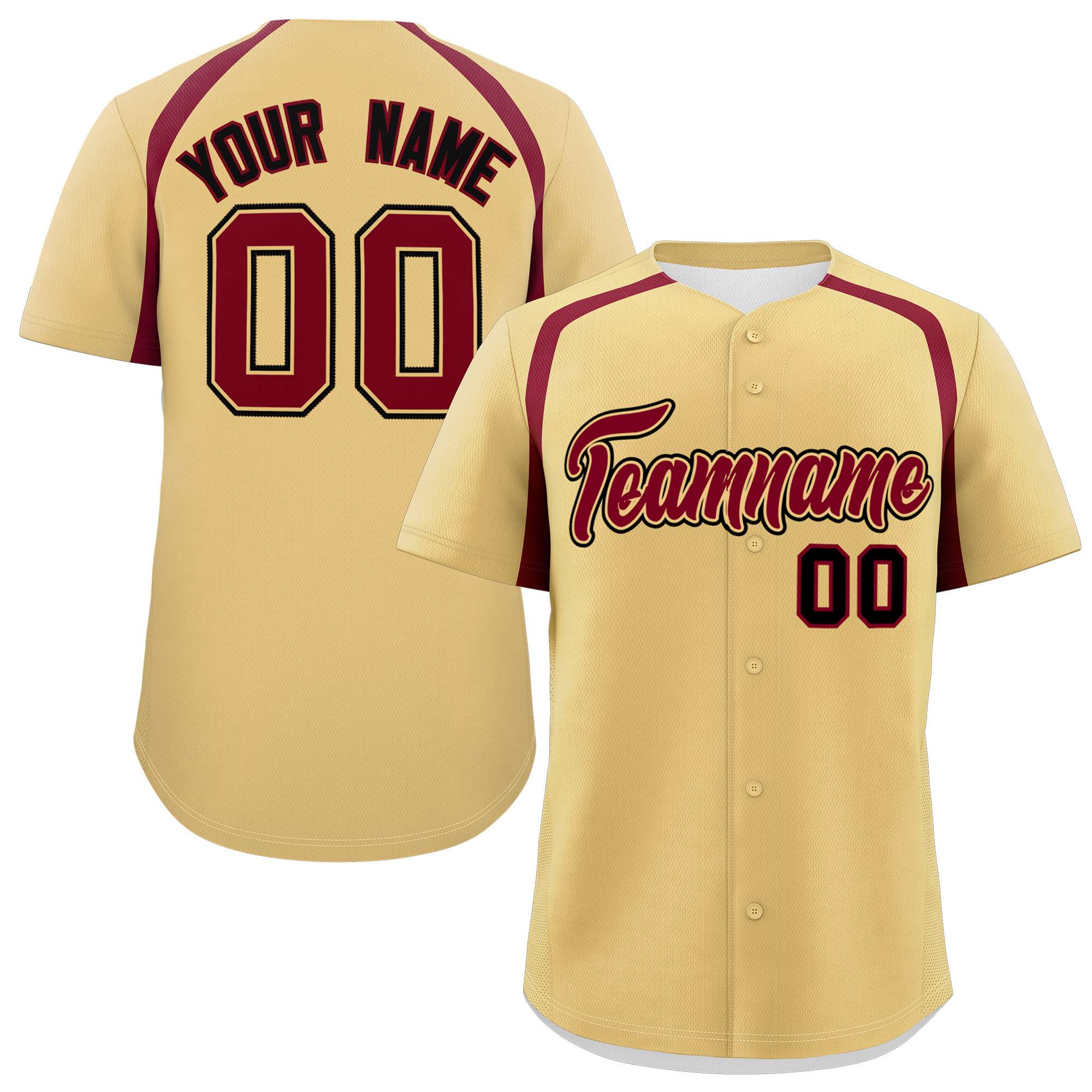 Custom Khaki Crimson Personalized Color Block Authentic Baseball Jersey