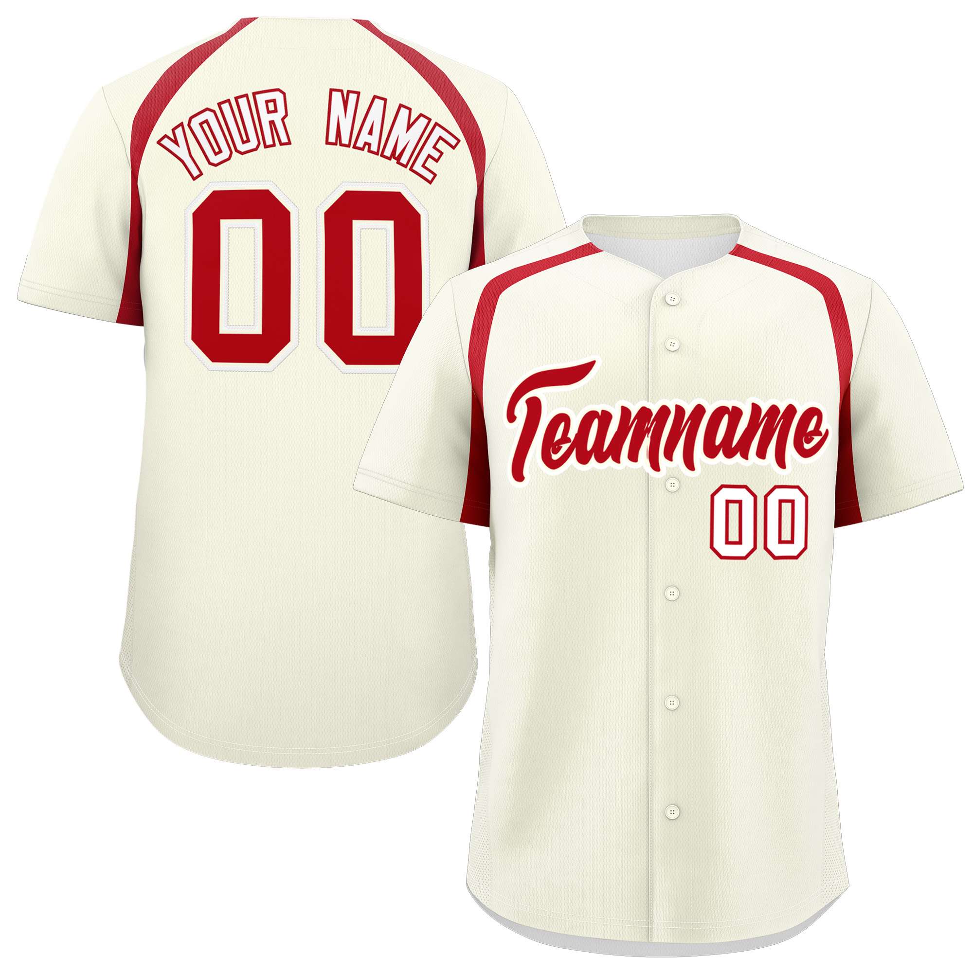 Custom Cream Red Personalized Color Block Authentic Baseball Jersey