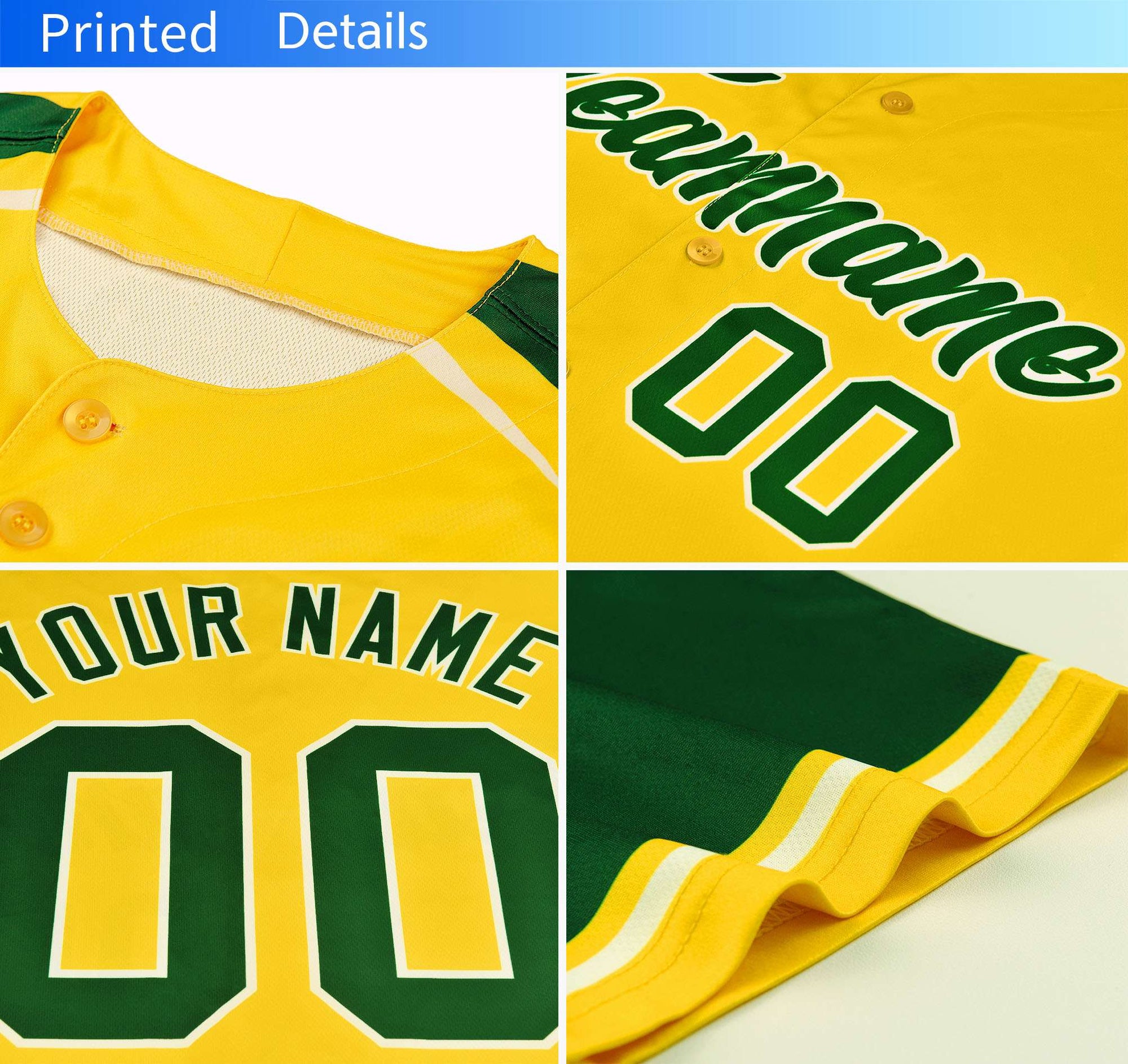 Custom Gold Kelly Green Personalized Color Block Authentic Baseball Jersey