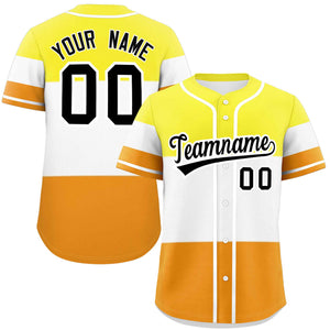 Custom Yellow White-Orange Maverique For Pride Month Color Block Authentic Baseball Jersey