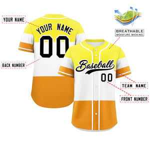 Custom Yellow White-Orange Maverique For Pride Month Color Block Authentic Baseball Jersey