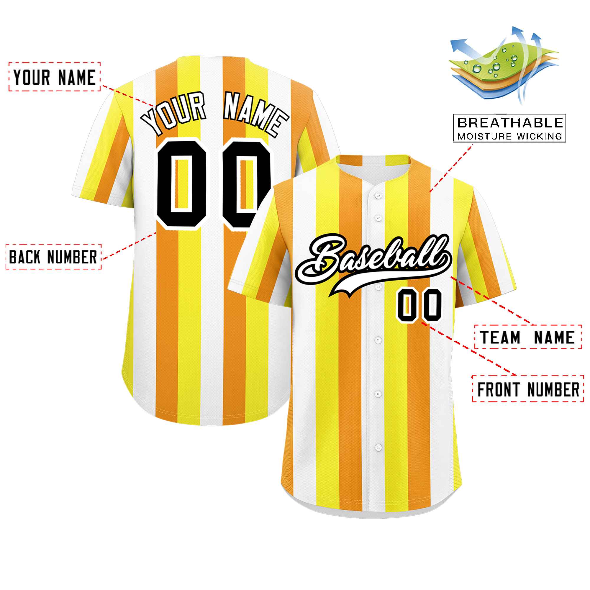 Custom Yellow White-Orange Maverique For Pride Month Color Block Authentic Baseball Jersey