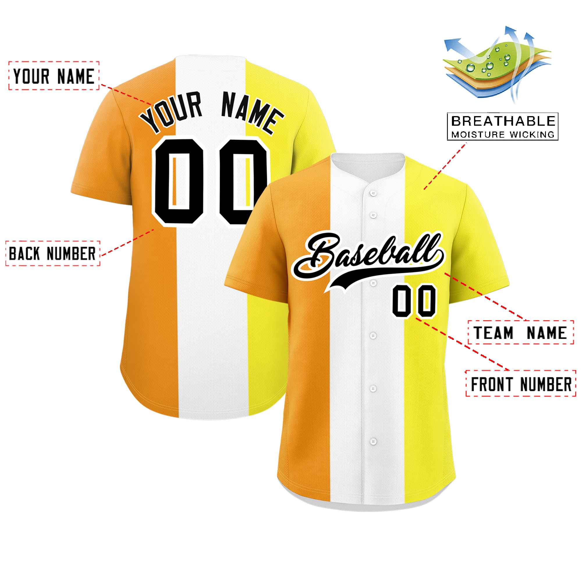 Custom Yellow White-Orange Maverique For Pride Month Color Block Authentic Baseball Jersey