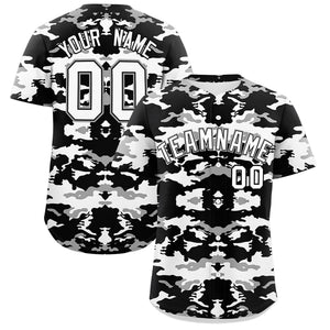 Custom Black White-Gray Personalized Camo Design Authentic Baseball Jersey