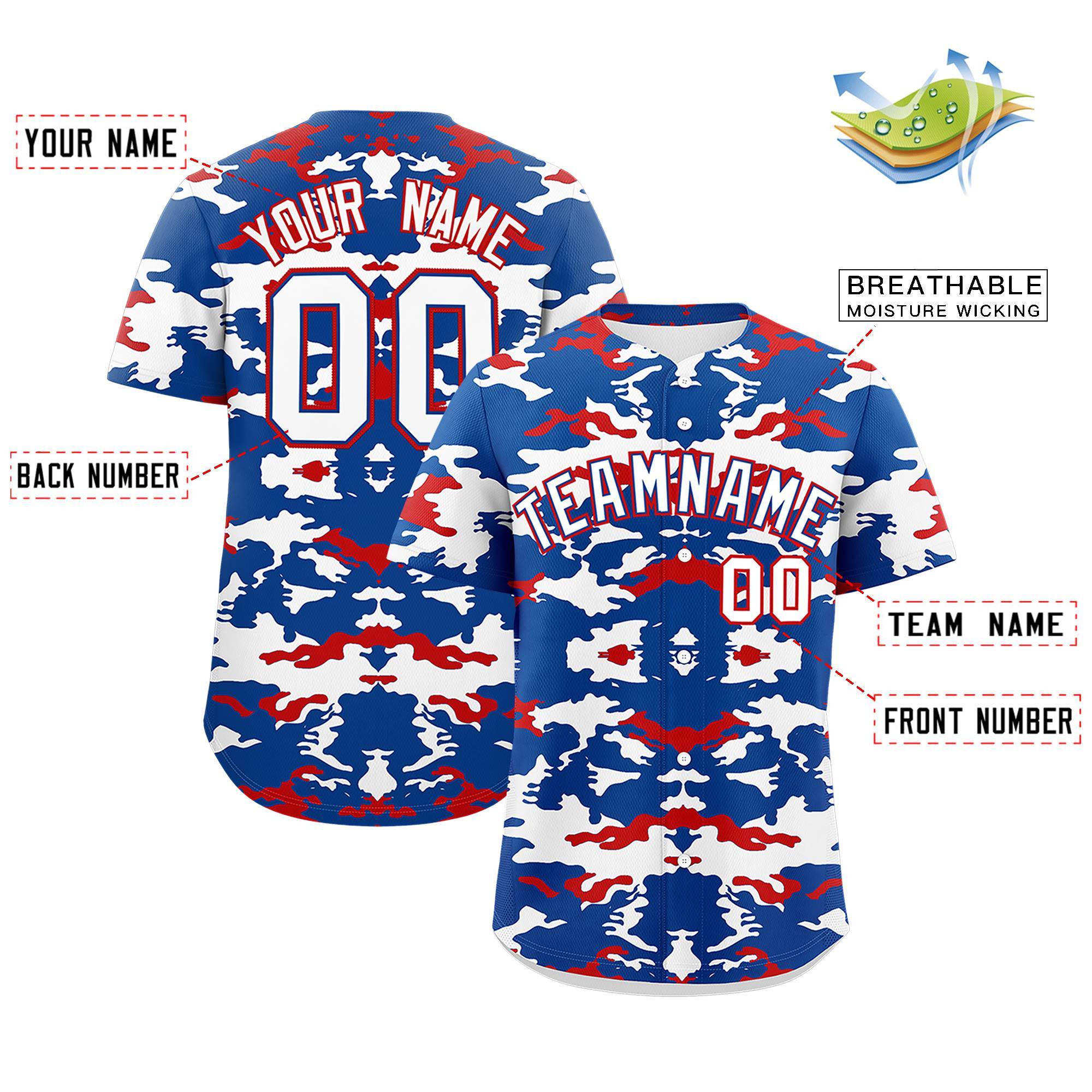 Custom Royal White-Red Personalized Camo Design Authentic Baseball Jersey