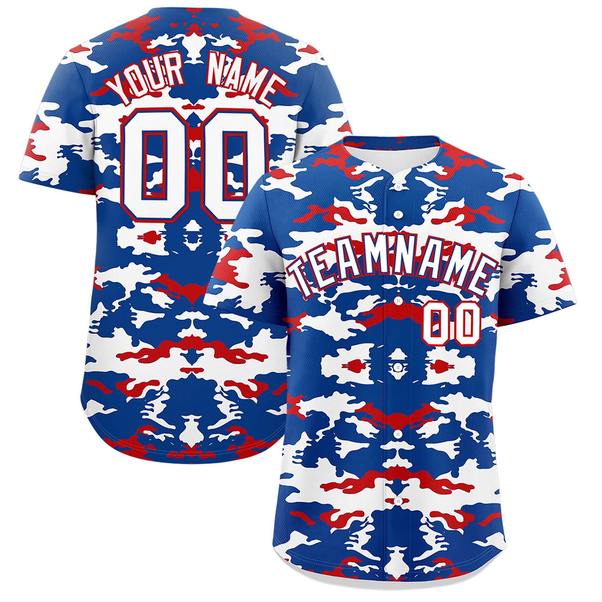 Custom Royal White-Red Personalized Camo Design Authentic Baseball Jersey