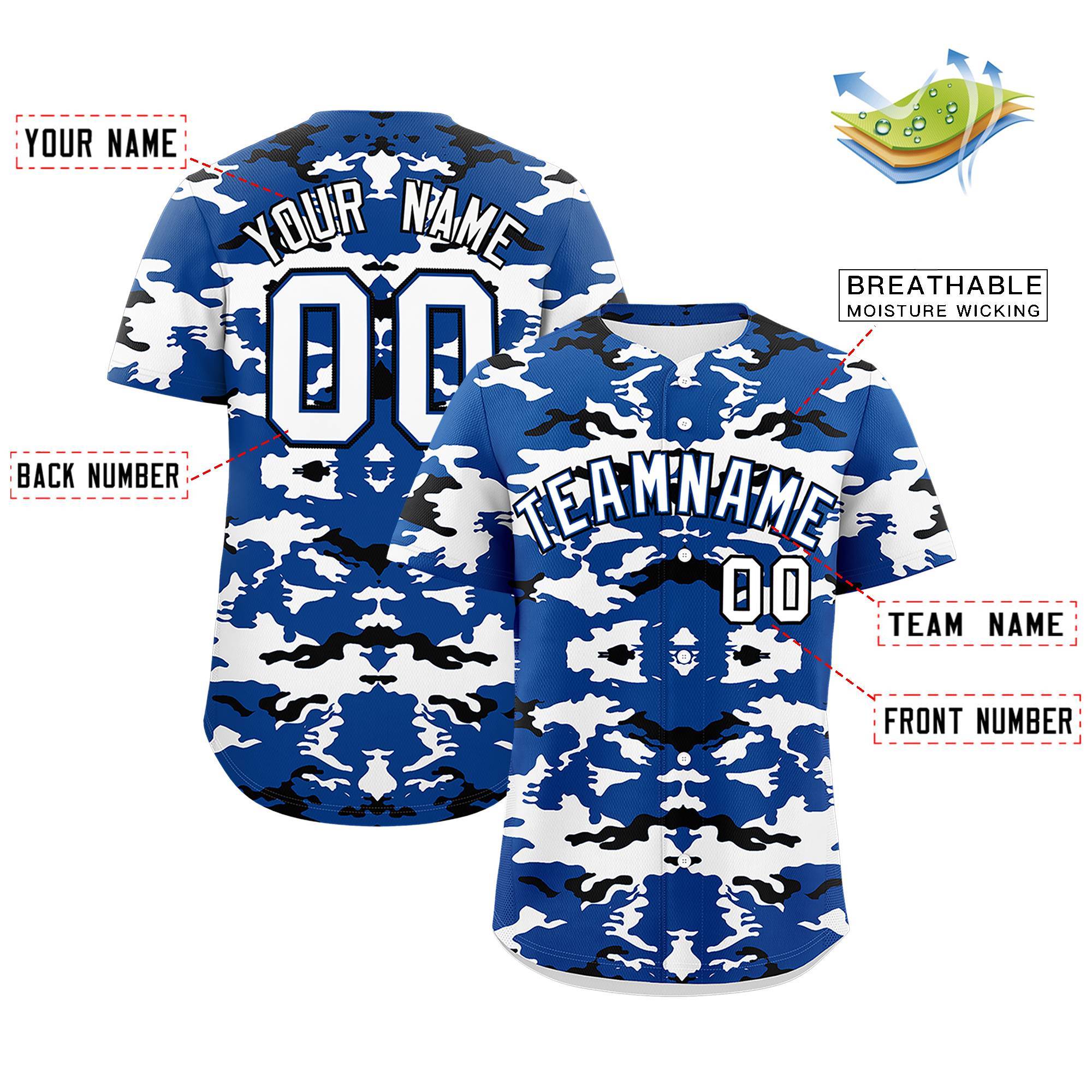 Custom Royal White-Black Personalized Camo Design Authentic Baseball Jersey