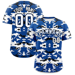 Custom Royal White-Black Personalized Camo Design Authentic Baseball Jersey