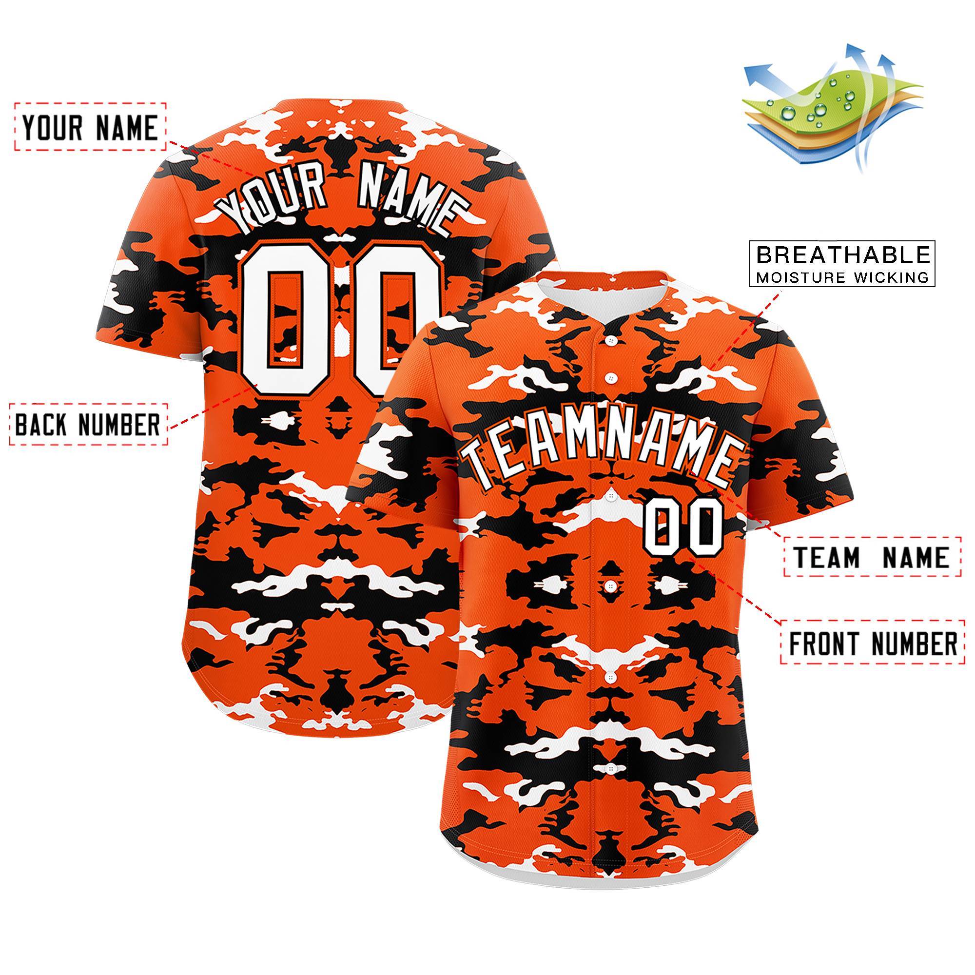 Custom Orange White-Black Personalized Camo Design Authentic Baseball Jersey