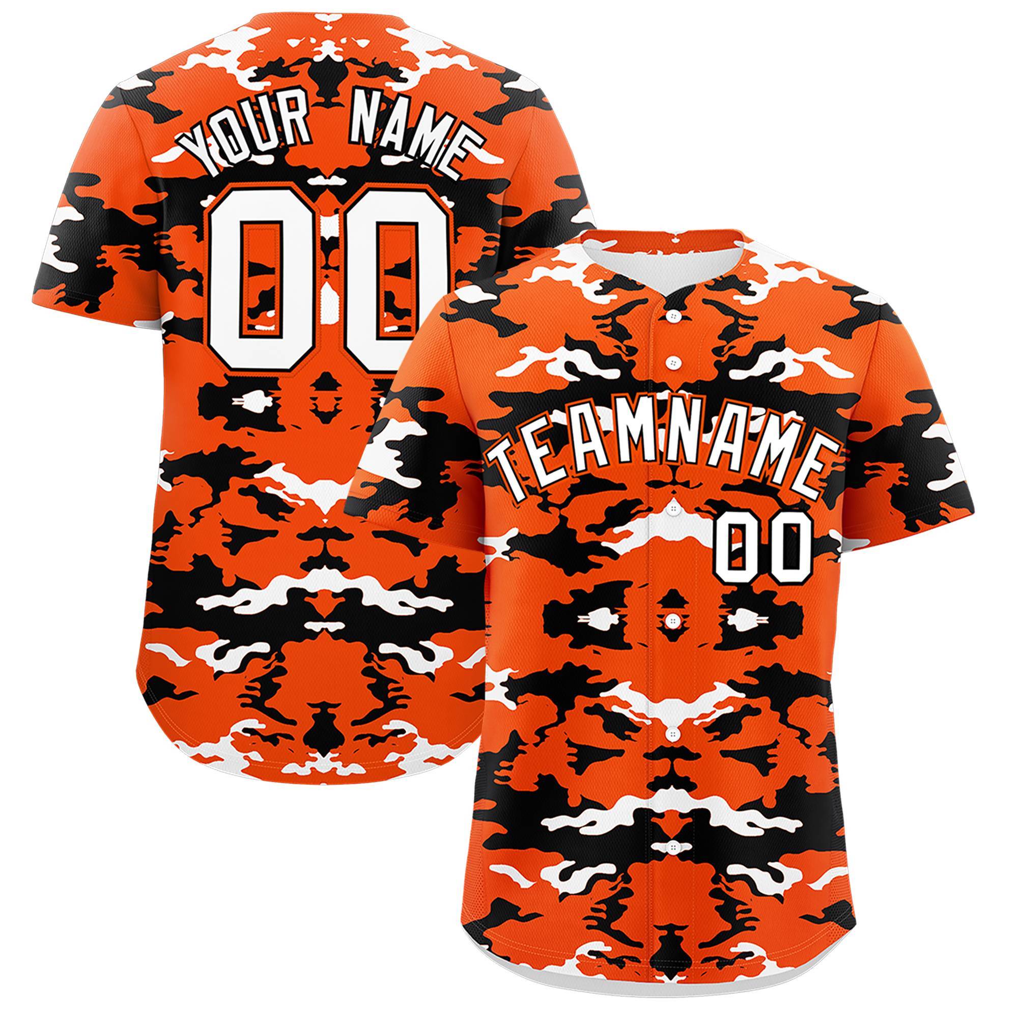 Custom Orange White-Black Personalized Camo Design Authentic Baseball Jersey