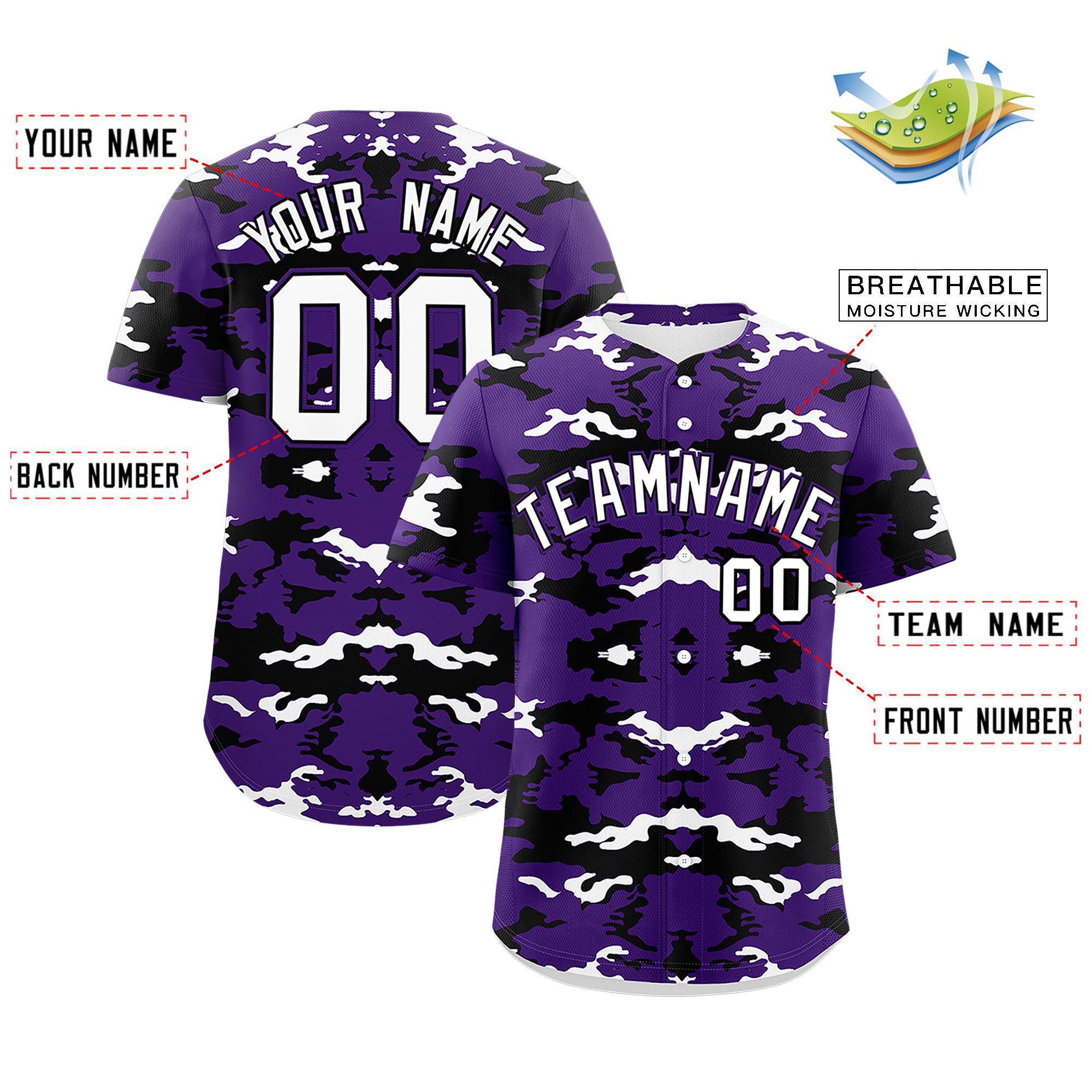 Custom Purple Black-White Personalized Camo Design Authentic Baseball Jersey