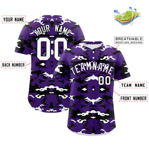 Custom Purple Black-White Personalized Camo Design Authentic Baseball Jersey