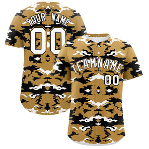 Custom Old Gold Black-White Personalized Camo Design Authentic Baseball Jersey