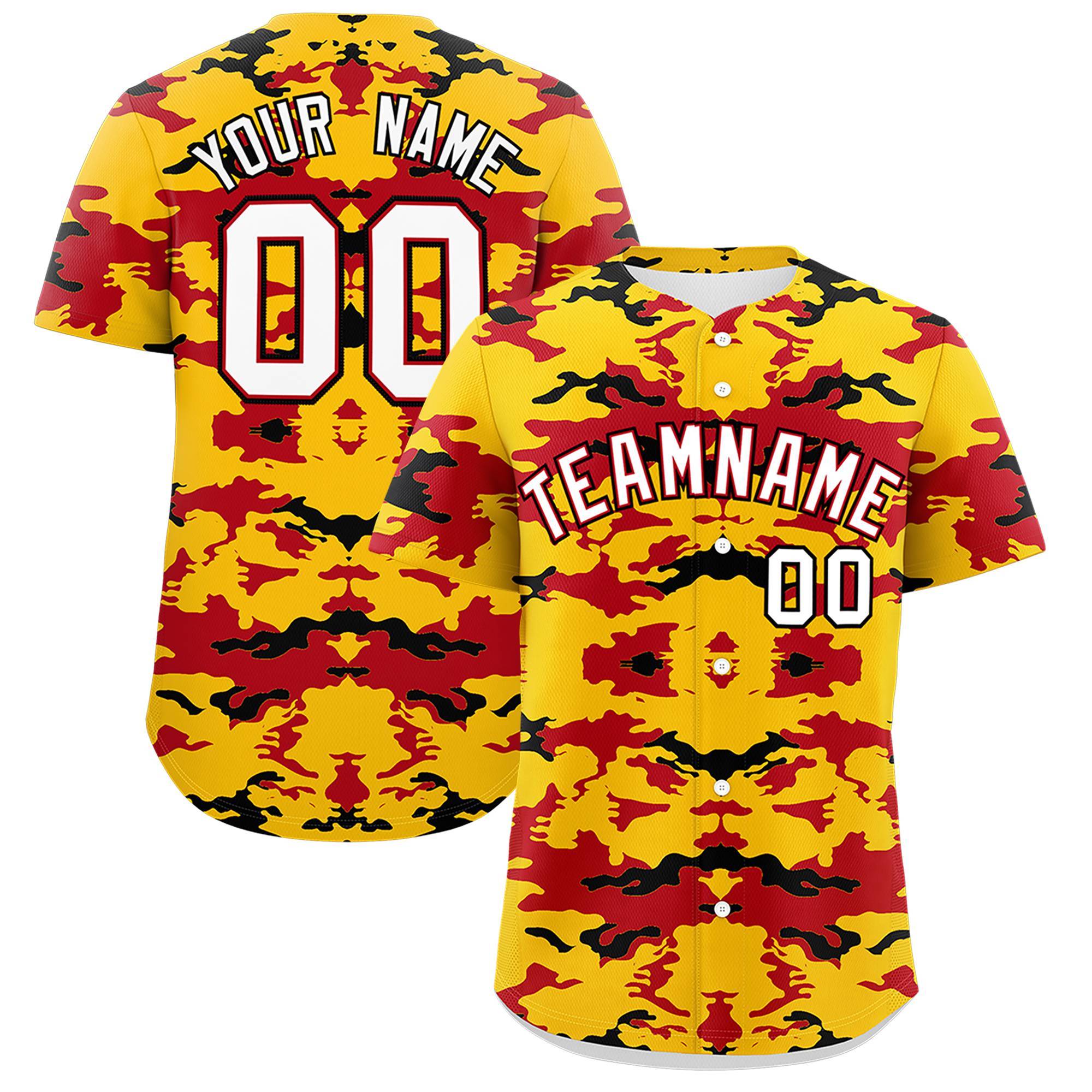 Custom Gold Red-Black Personalized Camo Design Authentic Baseball Jersey