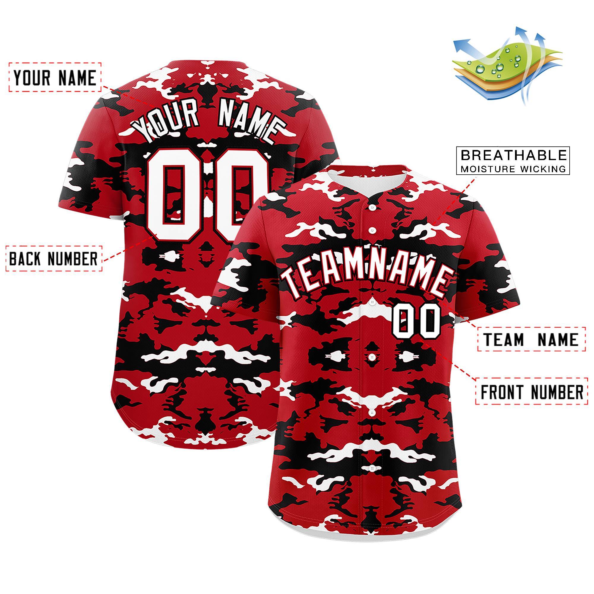 Custom Red Black-White Personalized Camo Design Authentic Baseball Jersey