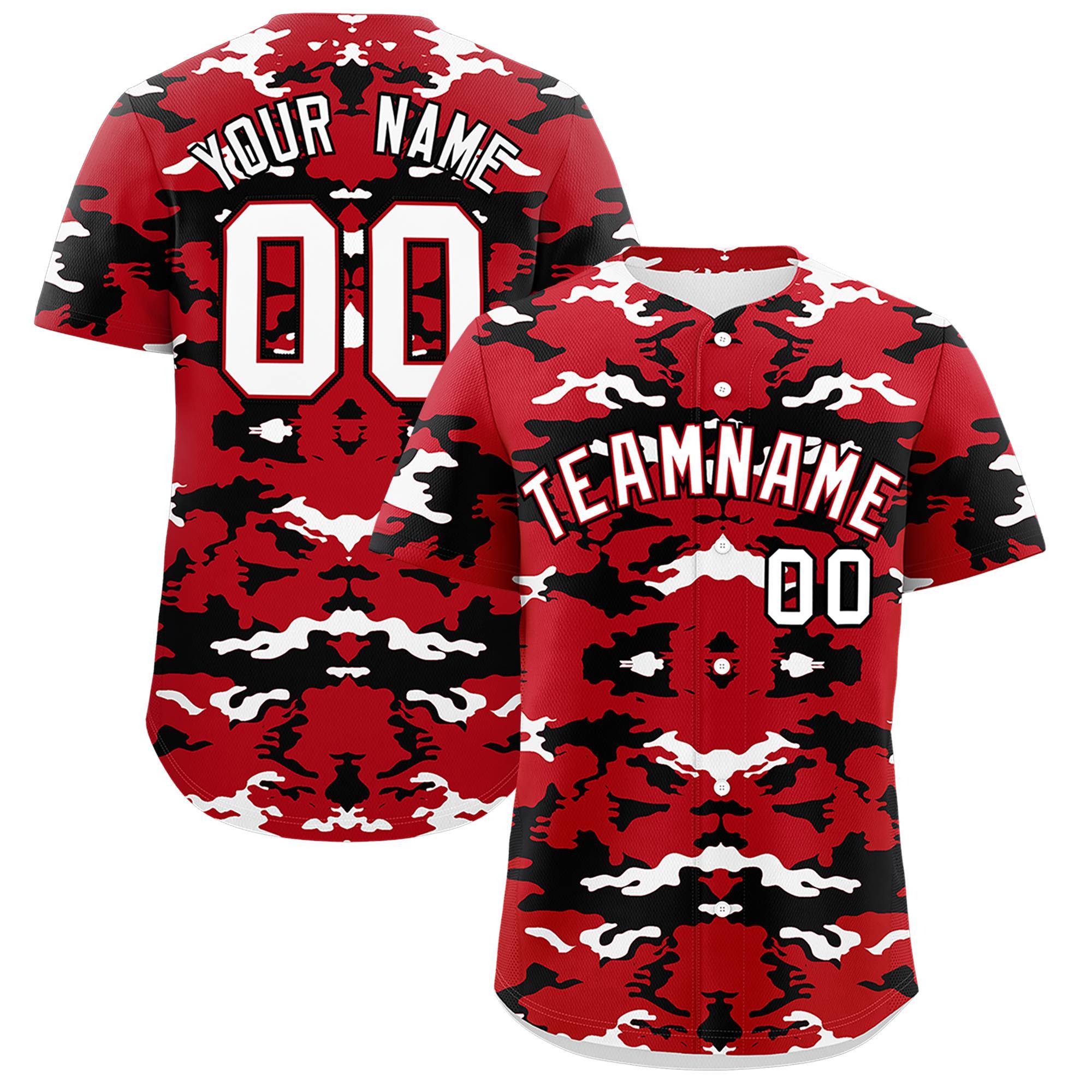 Custom Red Black-White Personalized Camo Design Authentic Baseball Jersey