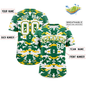 Custom Kelly Green Gold-White Personalized Camo Design Authentic Baseball Jersey