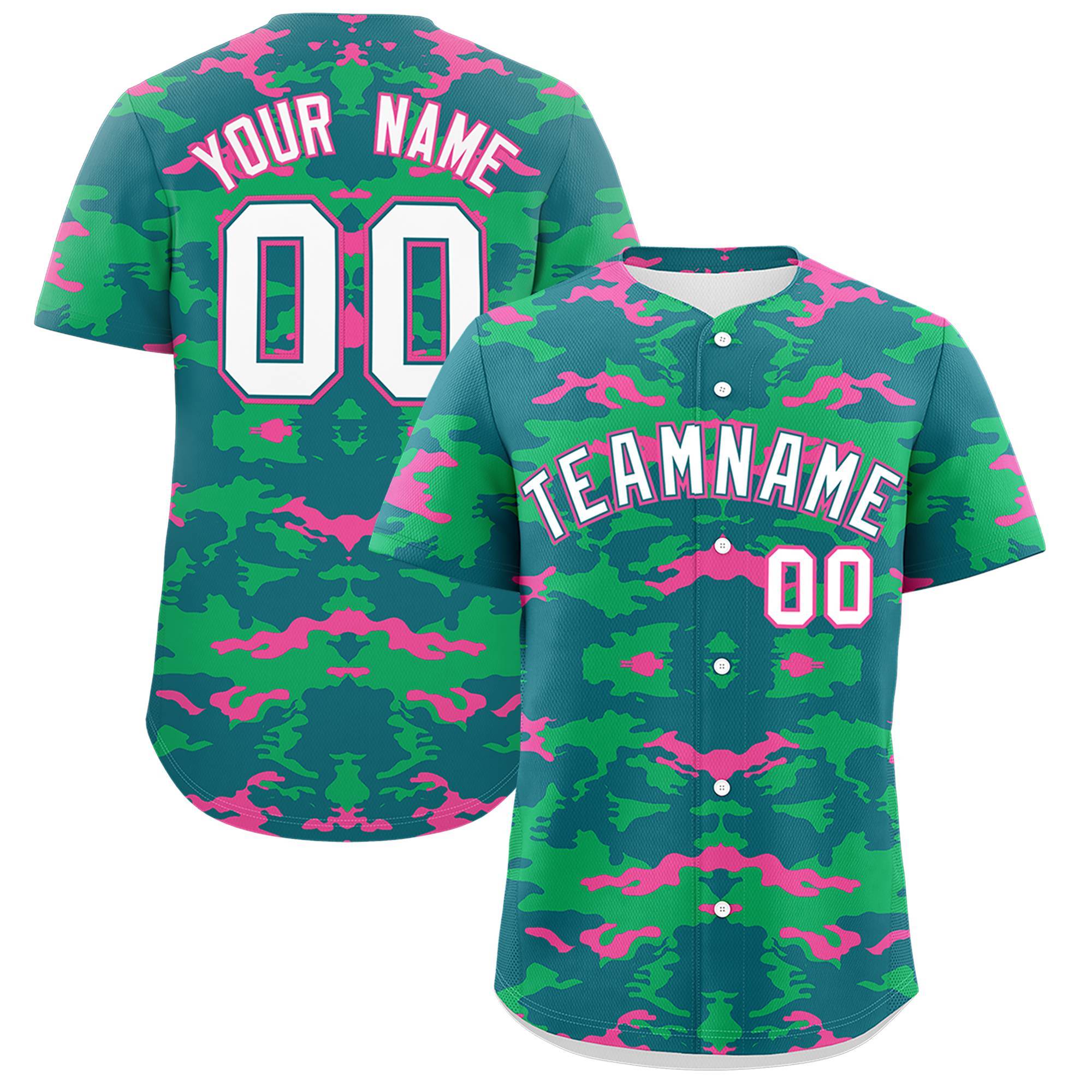 Custom Aqua Green-Pink Personalized Camo Design Authentic Baseball Jersey