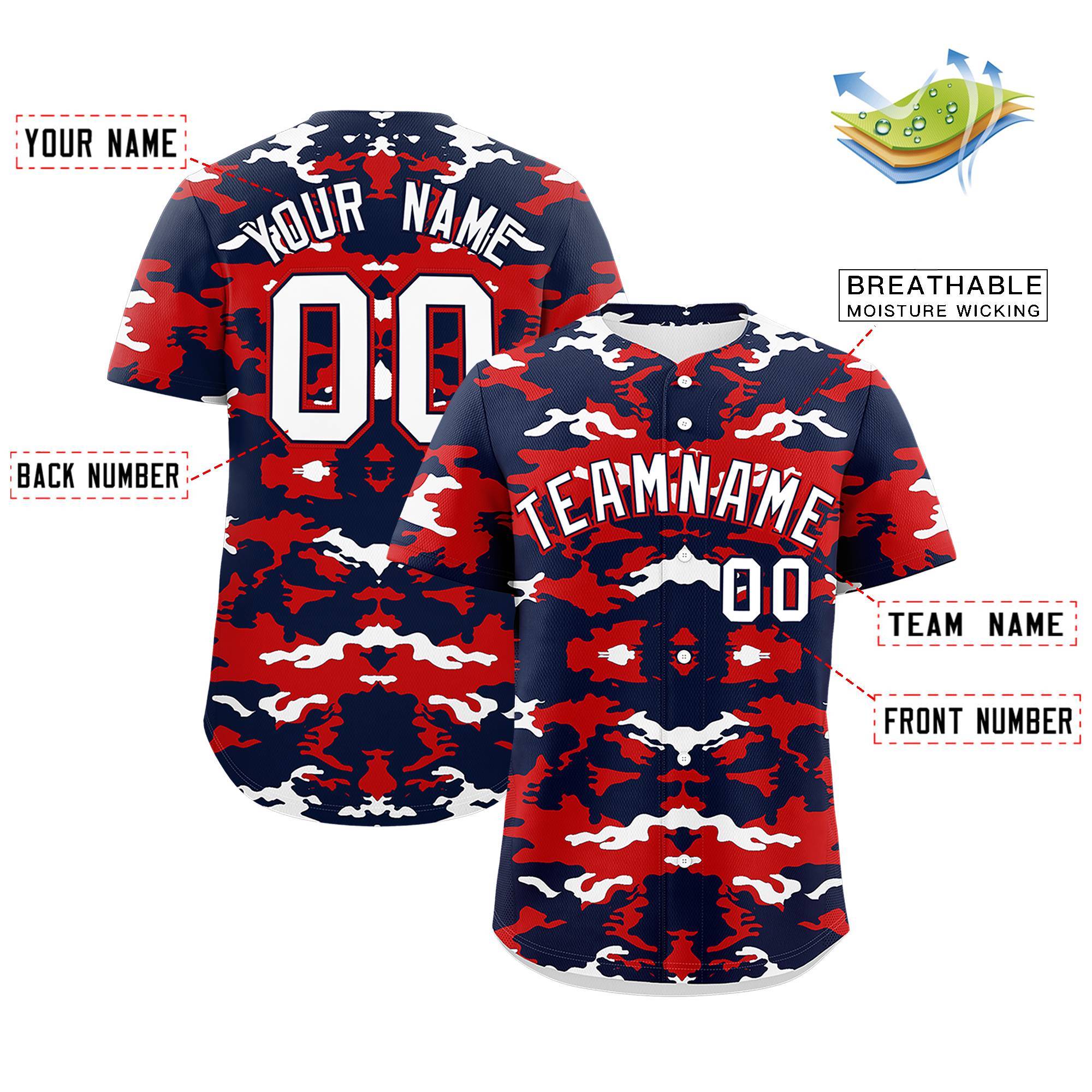 Custom Navy Red-White Personalized Camo Design Authentic Baseball Jersey