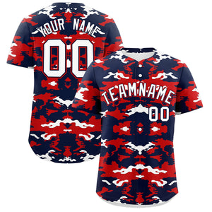 Custom Navy Red-White Personalized Camo Design Authentic Baseball Jersey