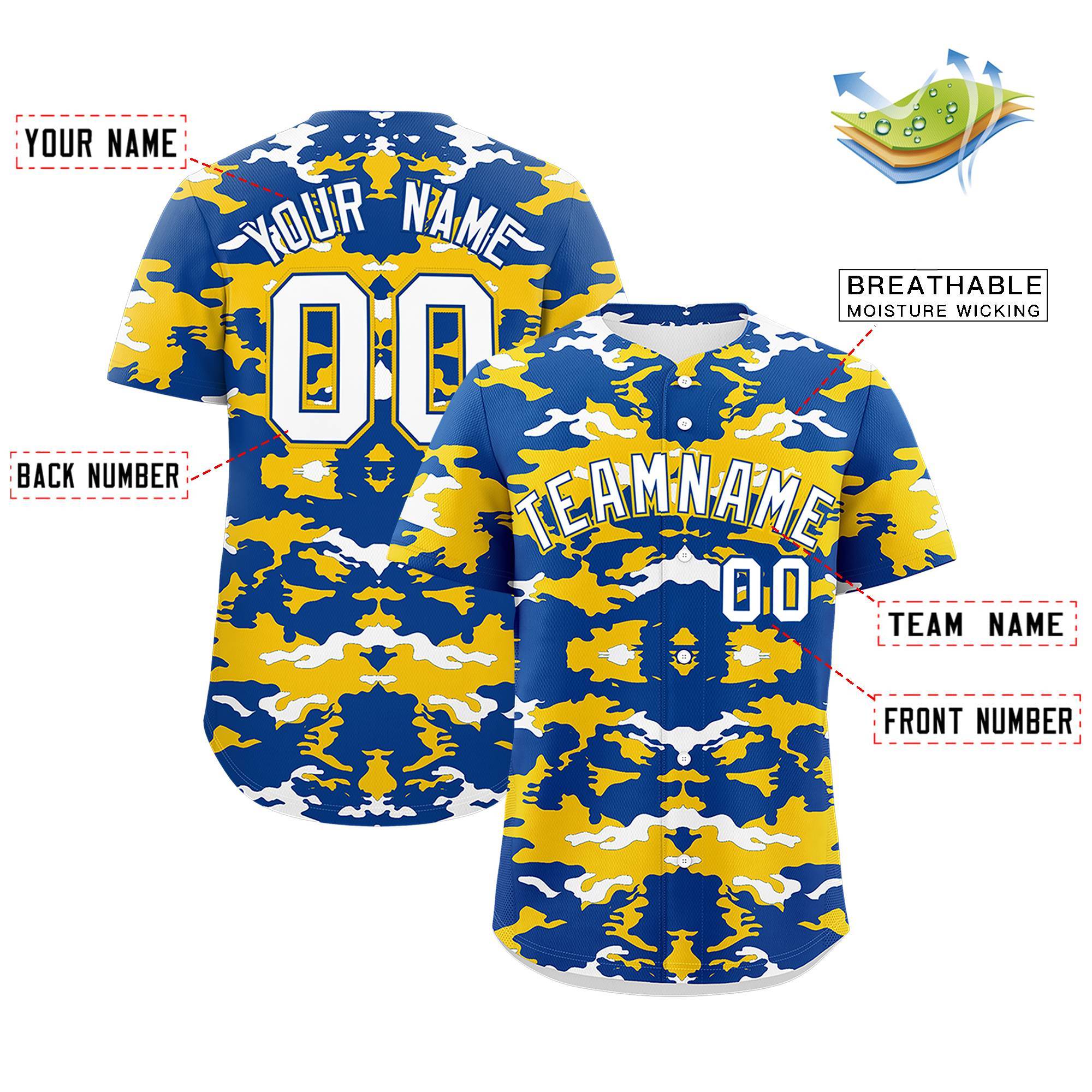 Custom Royal Gold-White Personalized Camo Design Authentic Baseball Jersey