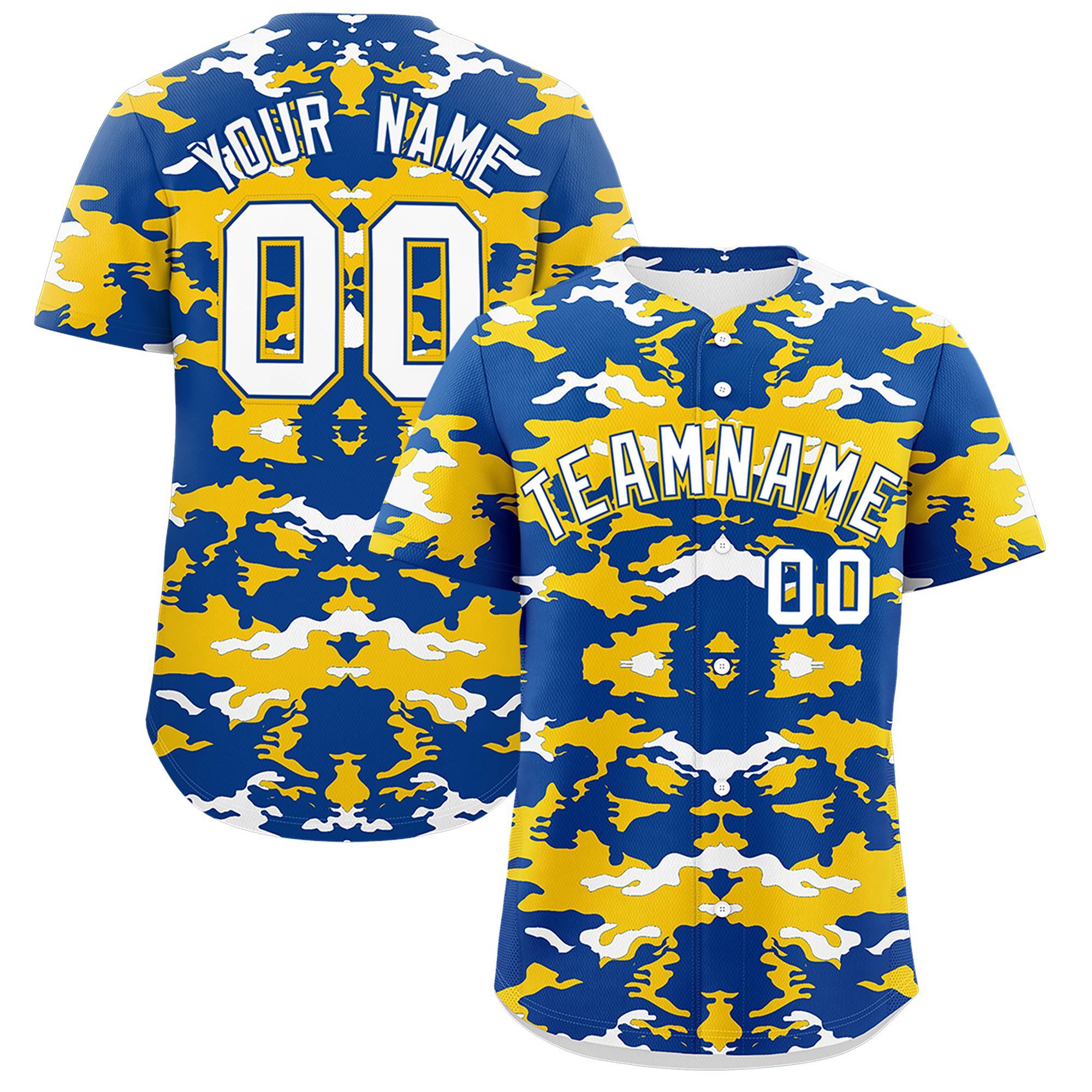 Custom Royal Gold-White Personalized Camo Design Authentic Baseball Jersey