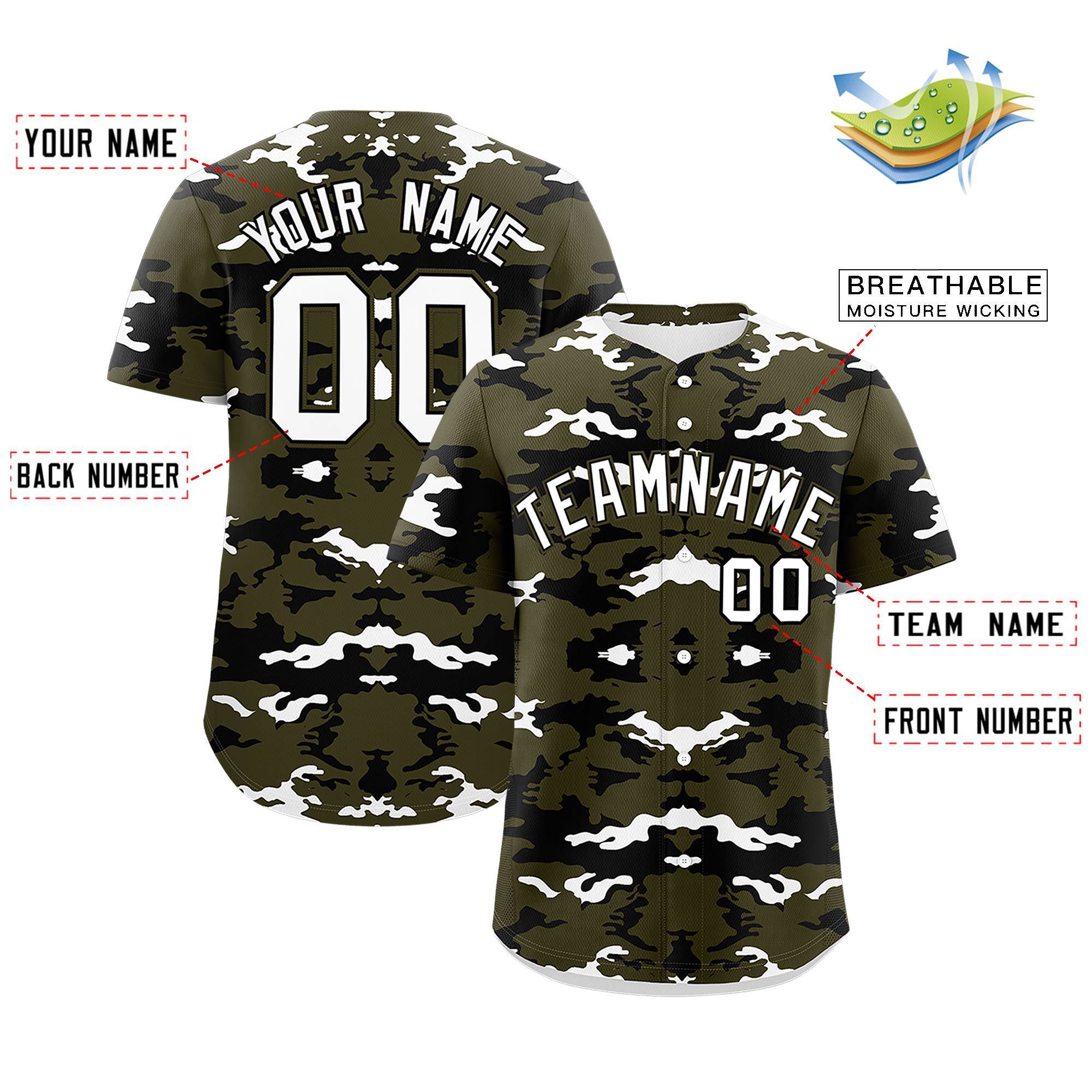 Custom Olive Black-White Personalized Camo Design Authentic Baseball Jersey