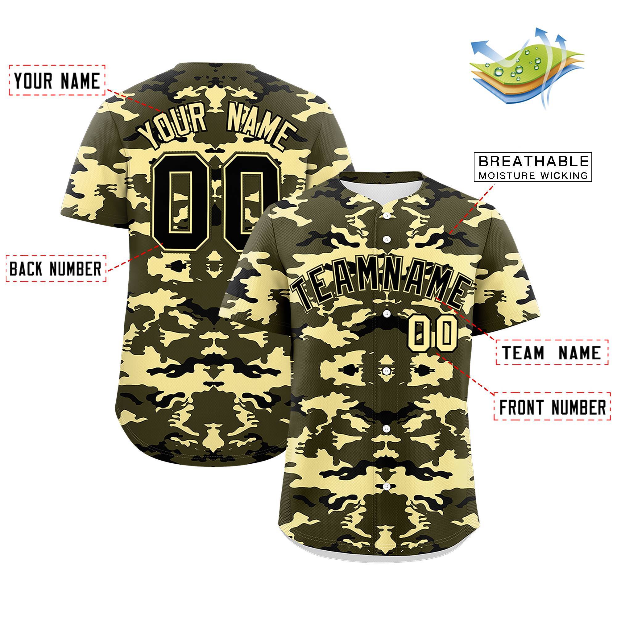 Custom Olive Black-Khaki Personalized Camo Design Authentic Baseball Jersey