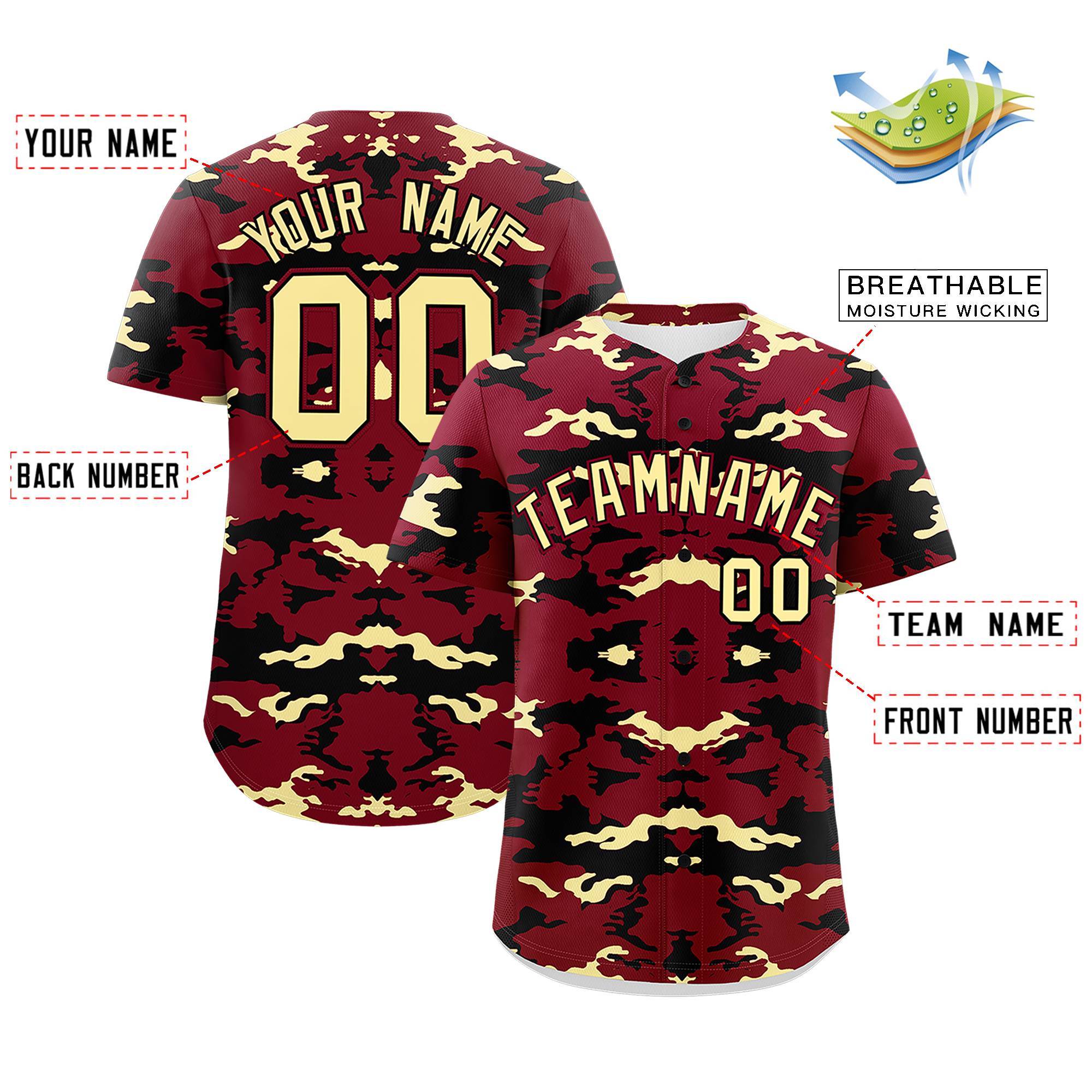 Custom Crimson Black-Khaki Personalized Camo Design Authentic Baseball Jersey