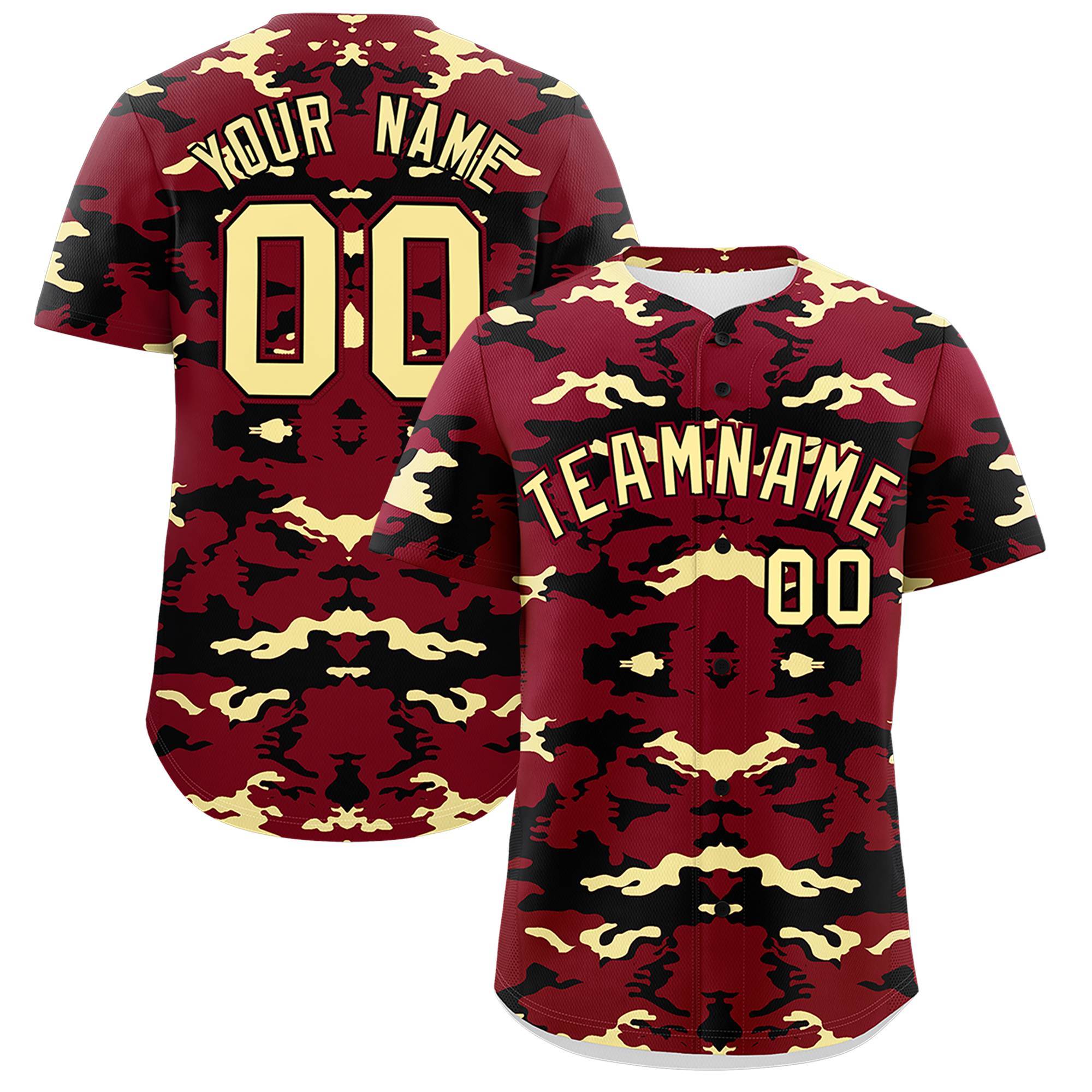 Custom Crimson Black-Khaki Personalized Camo Design Authentic Baseball Jersey