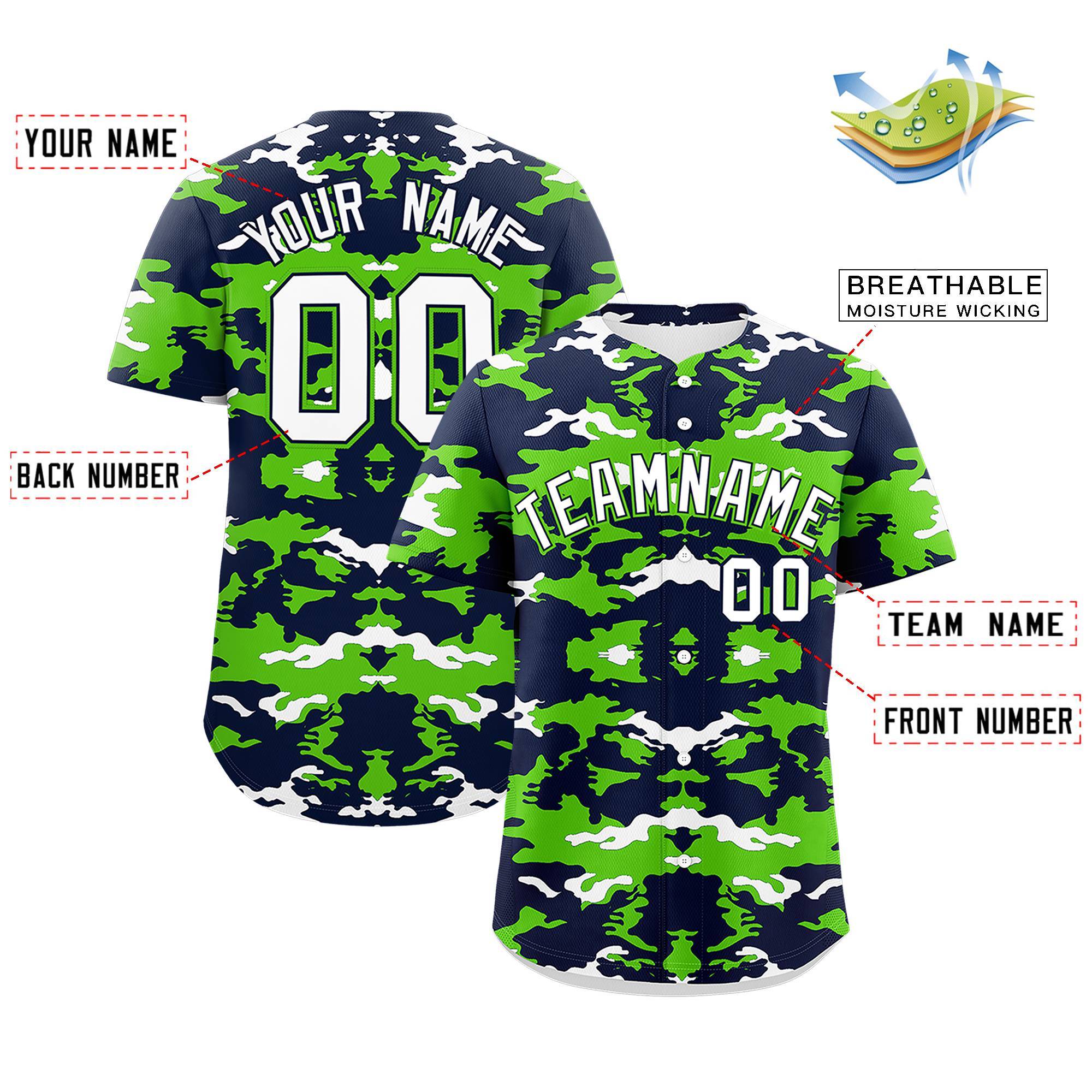 Custom Navy Neon Green-White Personalized Camo Design Authentic Baseball Jersey