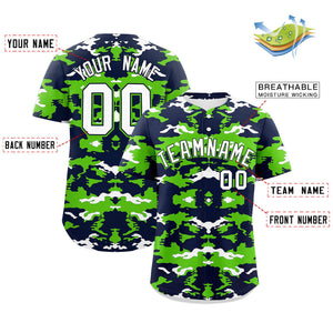 Custom Navy Neon Green-White Personalized Camo Design Authentic Baseball Jersey