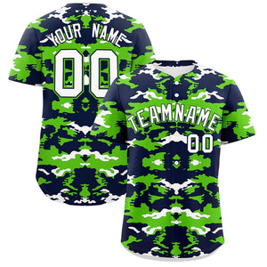 Custom Navy Neon Green-White Personalized Camo Design Authentic Baseball Jersey