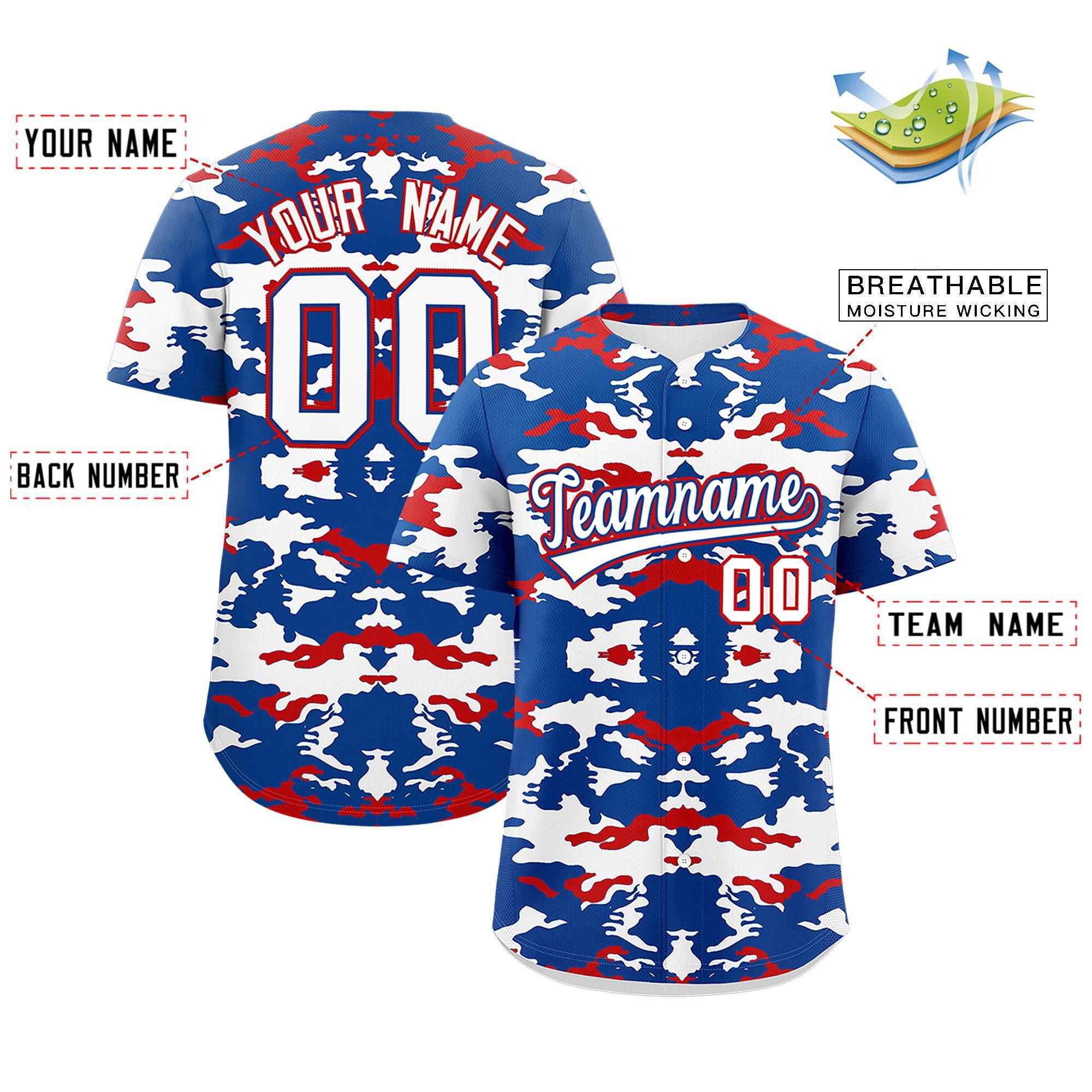 Custom Royal White-Red Personalized Camo Design Authentic Baseball Jersey