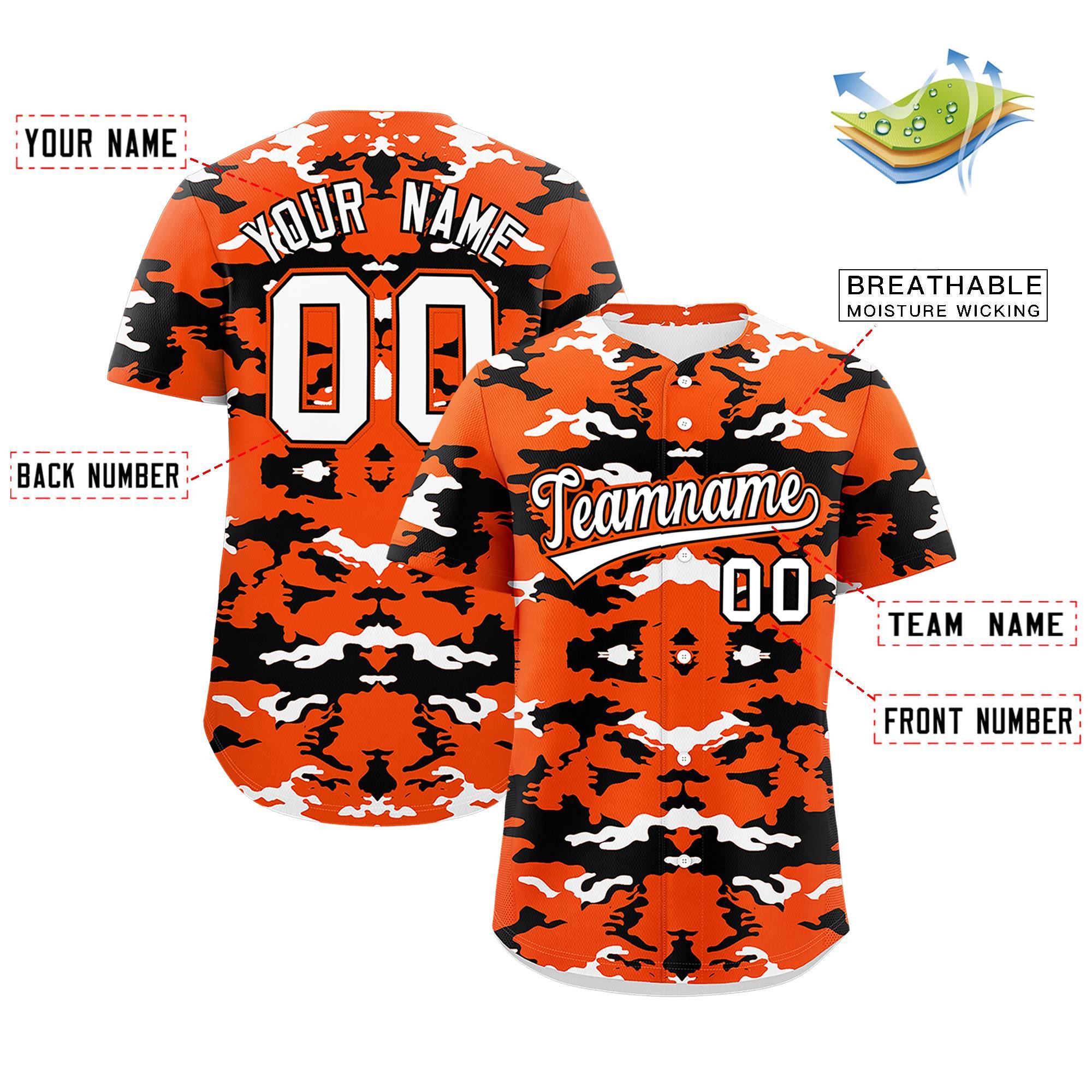 Custom Orange White-Black Personalized Camo Design Authentic Baseball Jersey