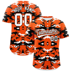 Custom Orange White-Black Personalized Camo Design Authentic Baseball Jersey