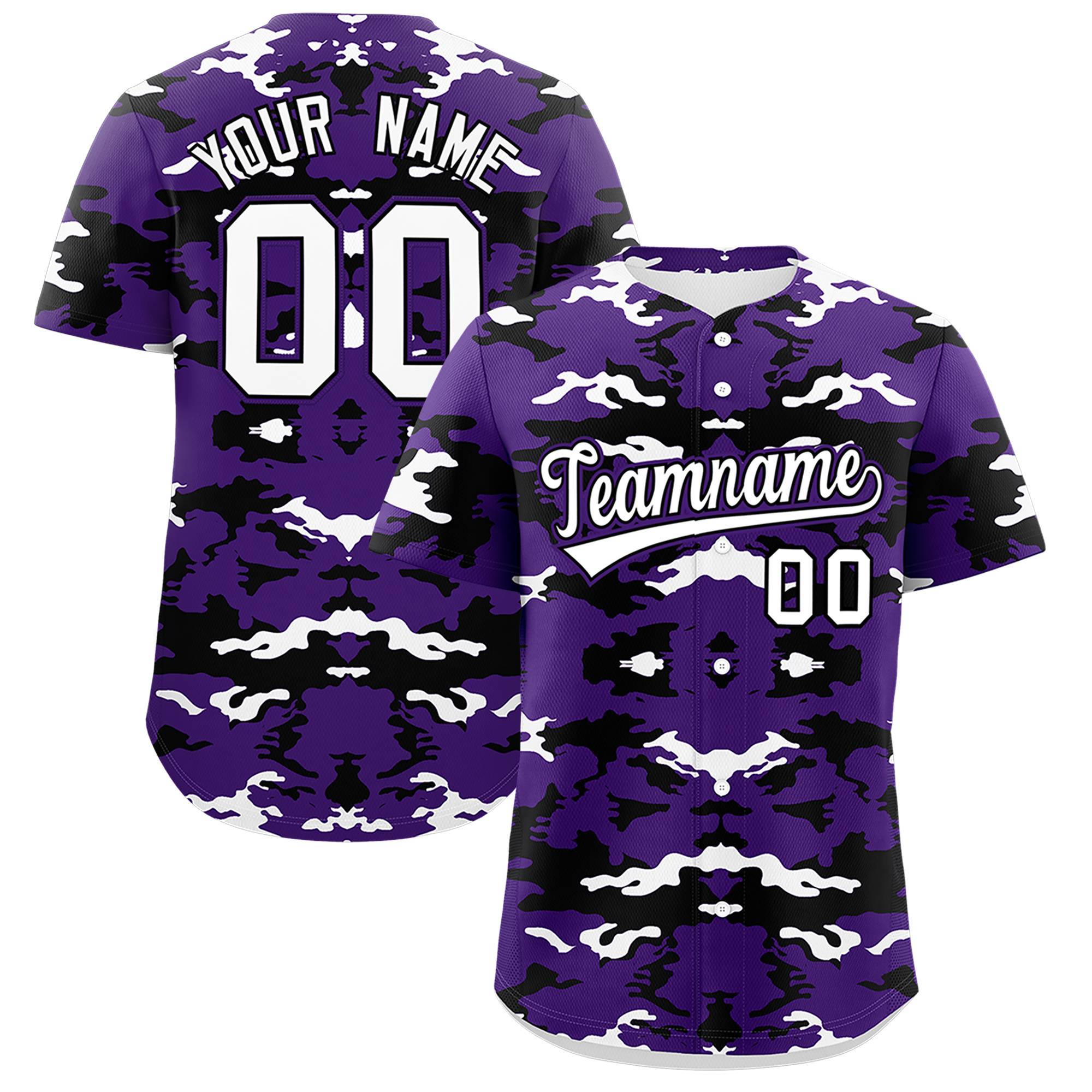 Custom Purple Black-White Personalized Camo Design Authentic Baseball Jersey