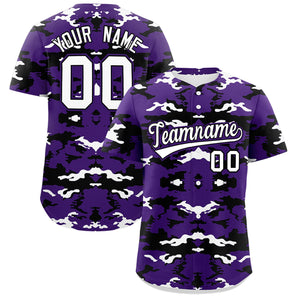 Custom Purple Black-White Personalized Camo Design Authentic Baseball Jersey