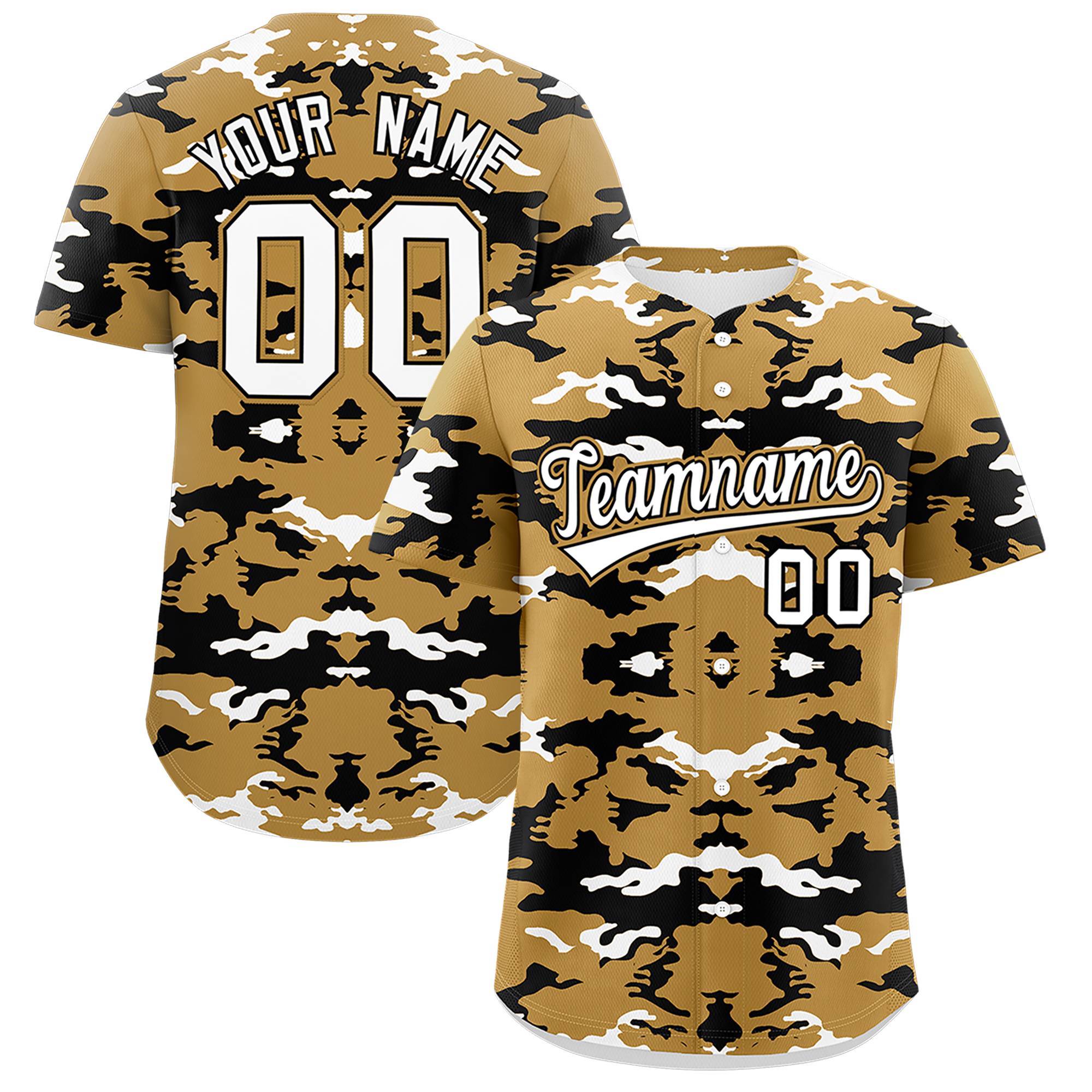 Custom Old Gold Black-White Personalized Camo Design Authentic Baseball Jersey