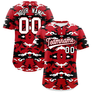 Custom Red Black-White Personalized Camo Design Authentic Baseball Jersey