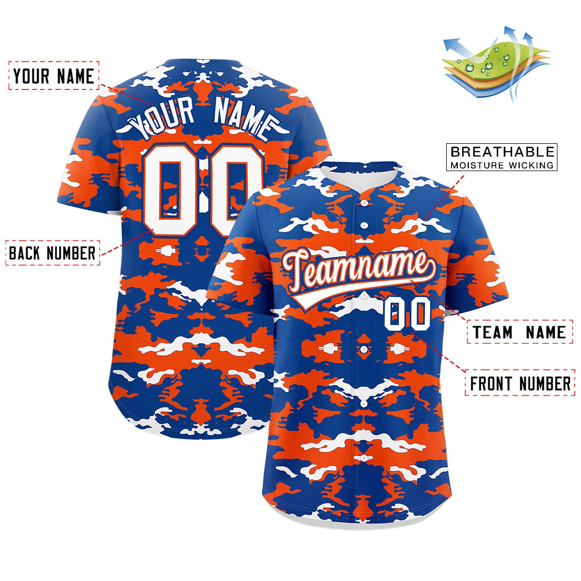 Custom Royal Orange-White Personalized Camo Design Authentic Baseball Jersey