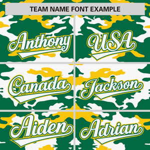 Custom Kelly Green Gold-White Personalized Camo Design Authentic Baseball Jersey